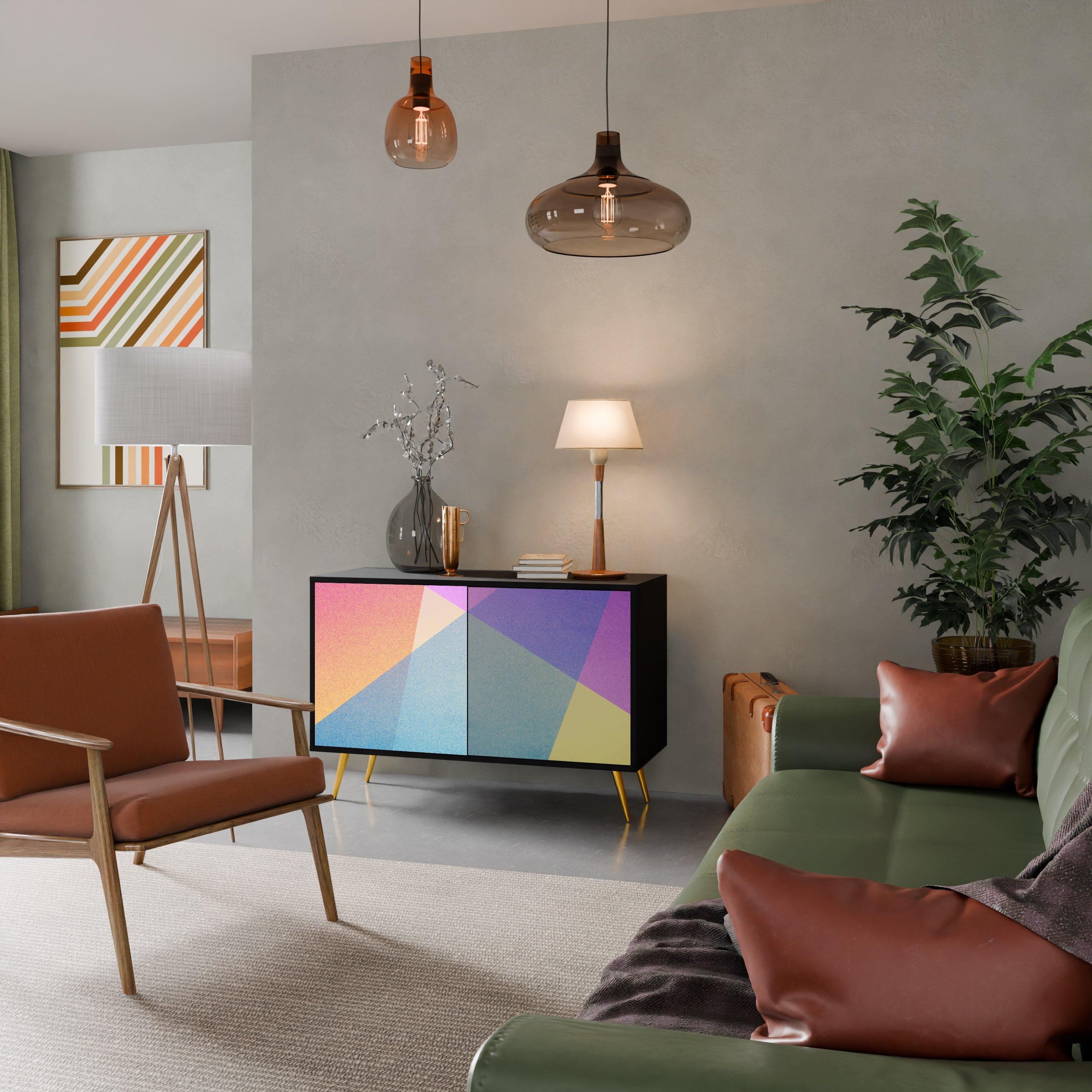 BRIGHT GEOMETRY 2-Door Sideboard in Black Finish