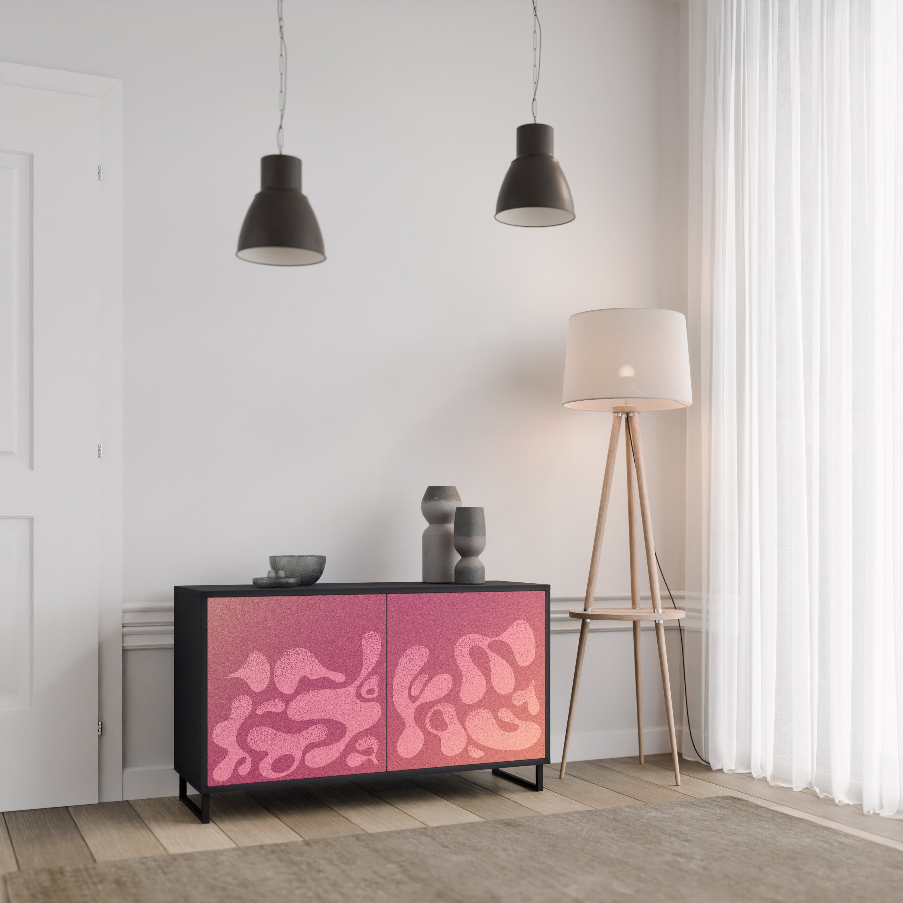IRREGULAR PINK 2-Door Sideboard in Black Finish