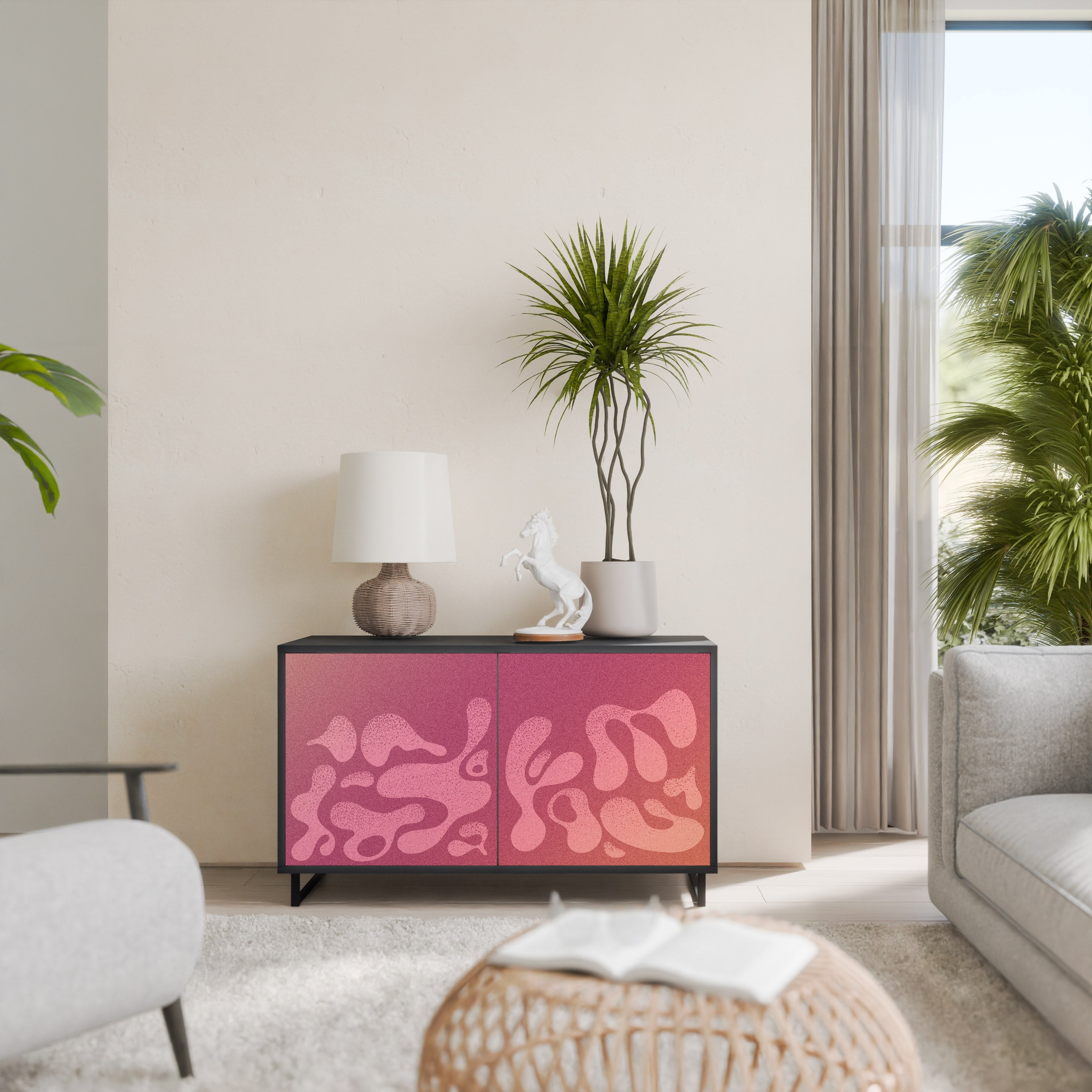 IRREGULAR PINK 2-Door Sideboard in Black Finish