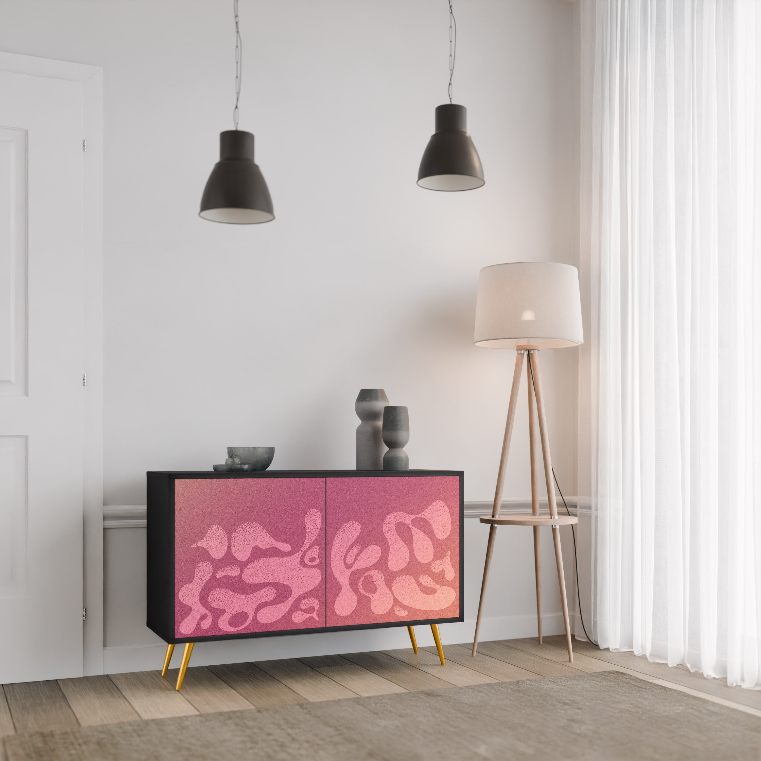 IRREGULAR PINK 2-Door Sideboard in Black Finish