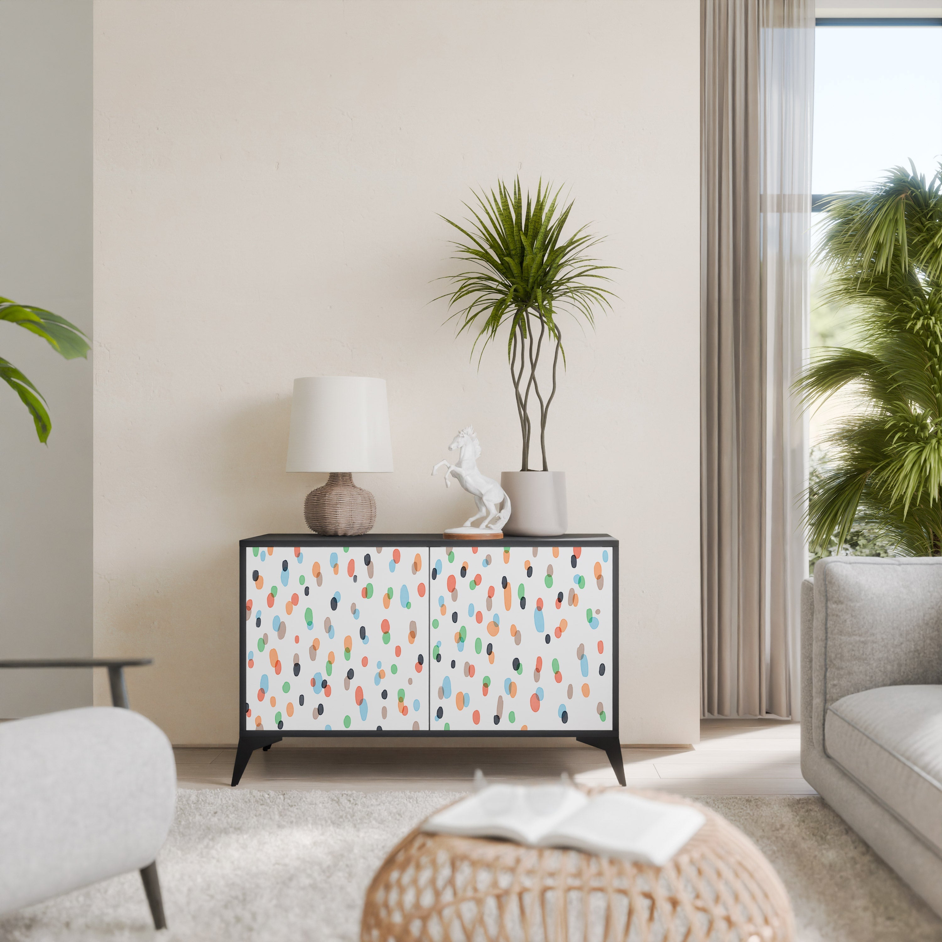 ENERGETIC SPOTS 2-Door Sideboard in Black Finish