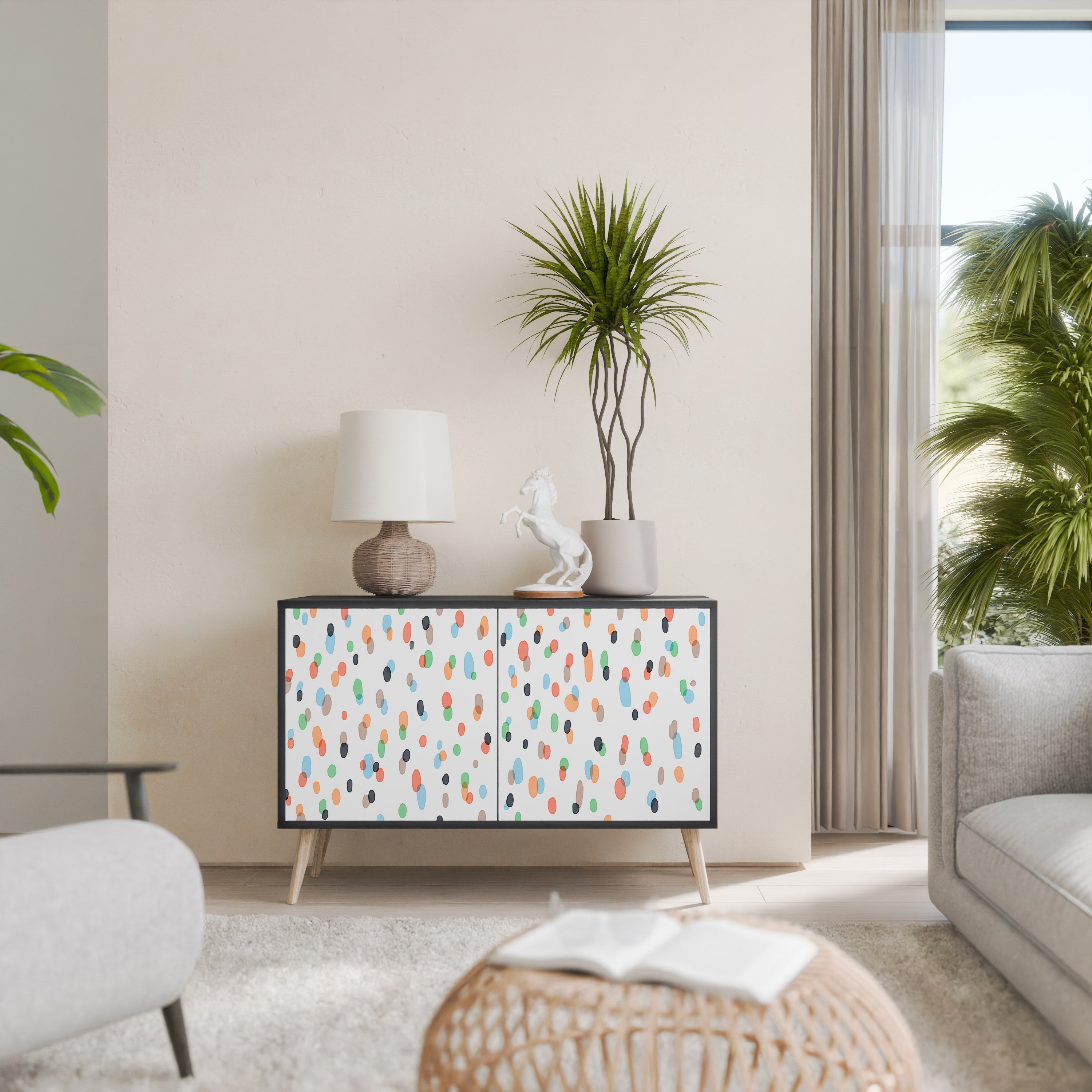 ENERGETIC SPOTS 2-Door Sideboard in Black Finish