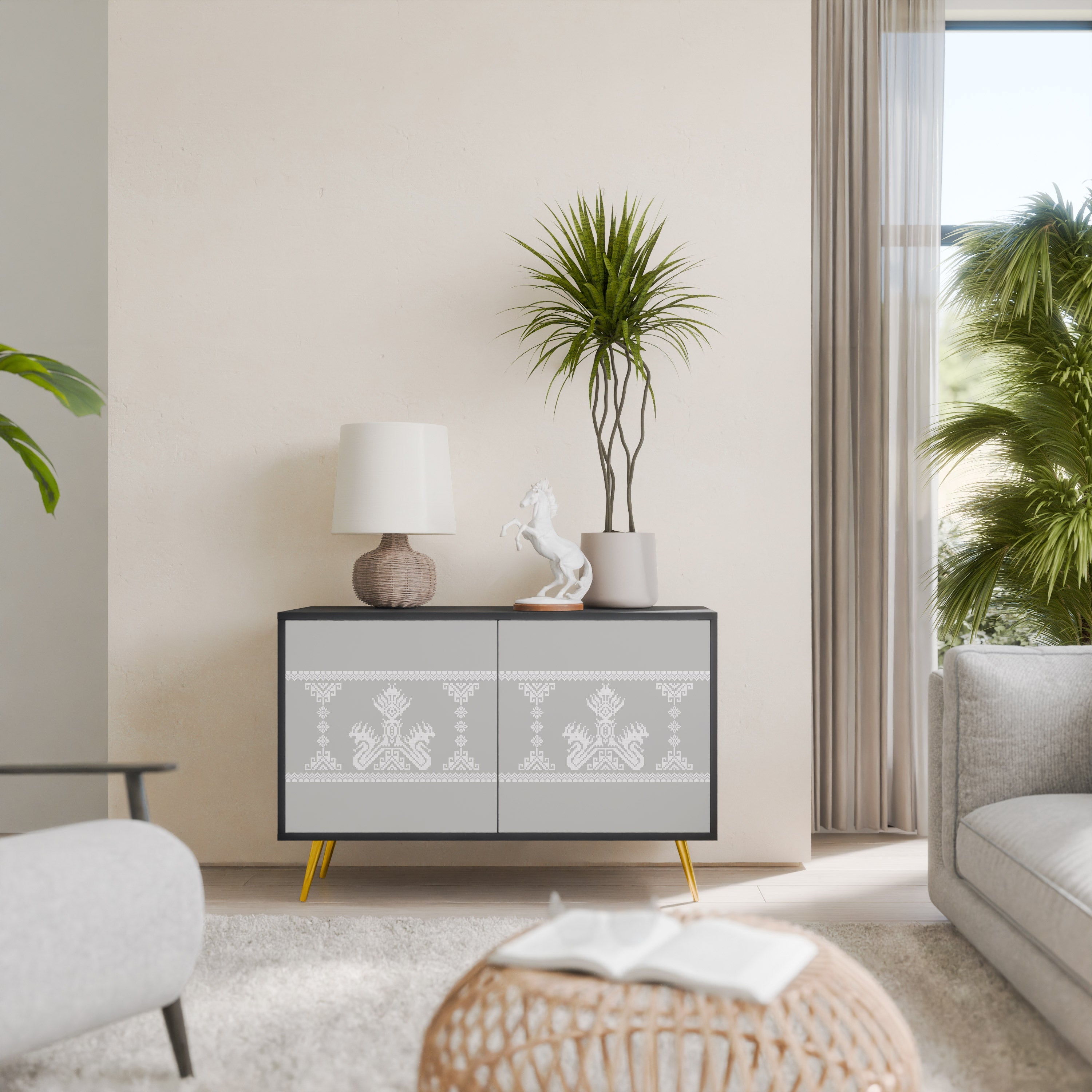 THAI GRAY 2-Door Sideboard in Black Finish