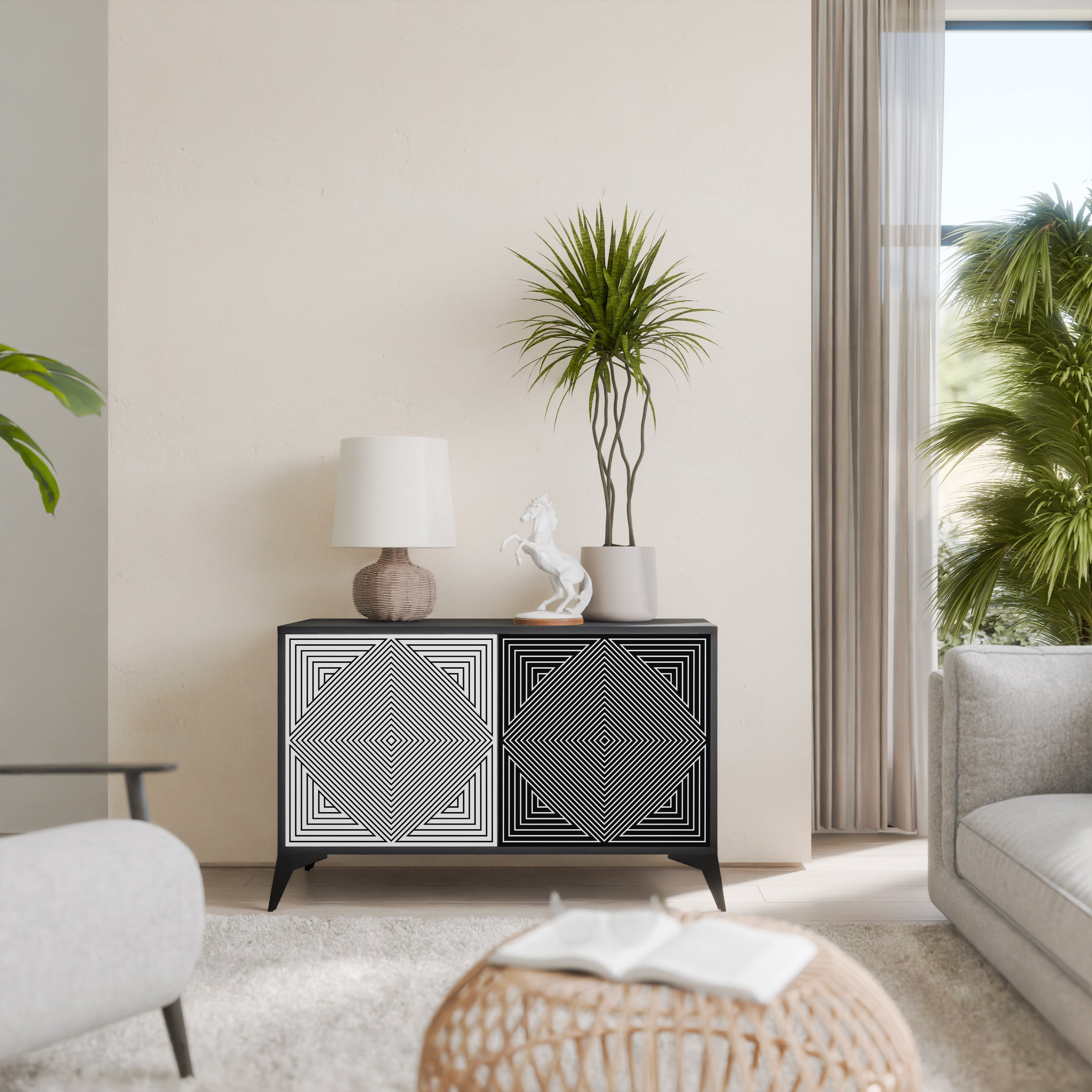 POLYGON ILLUSION 2-Door Sideboard in Black Finish