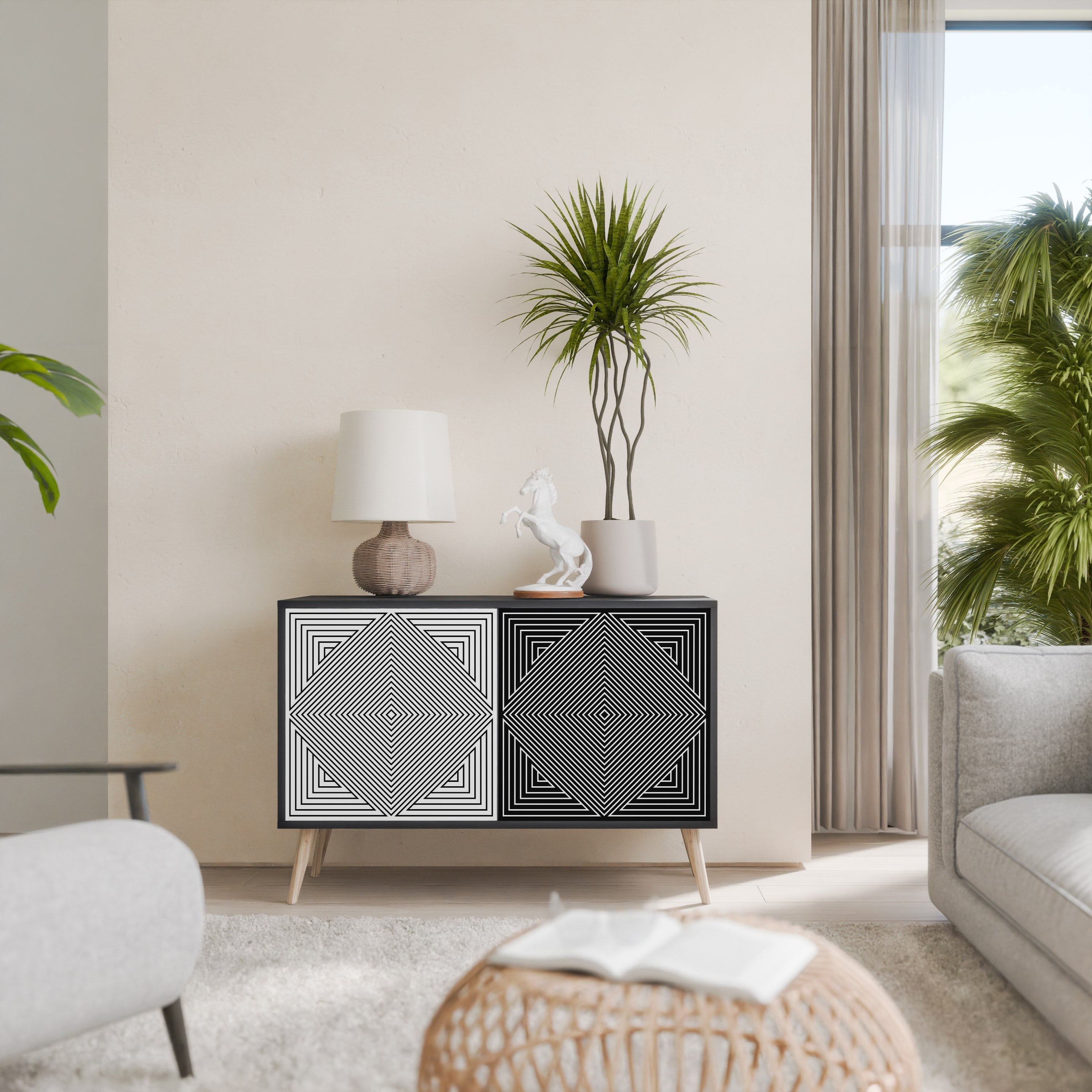 POLYGON ILLUSION 2-Door Sideboard in Black Finish