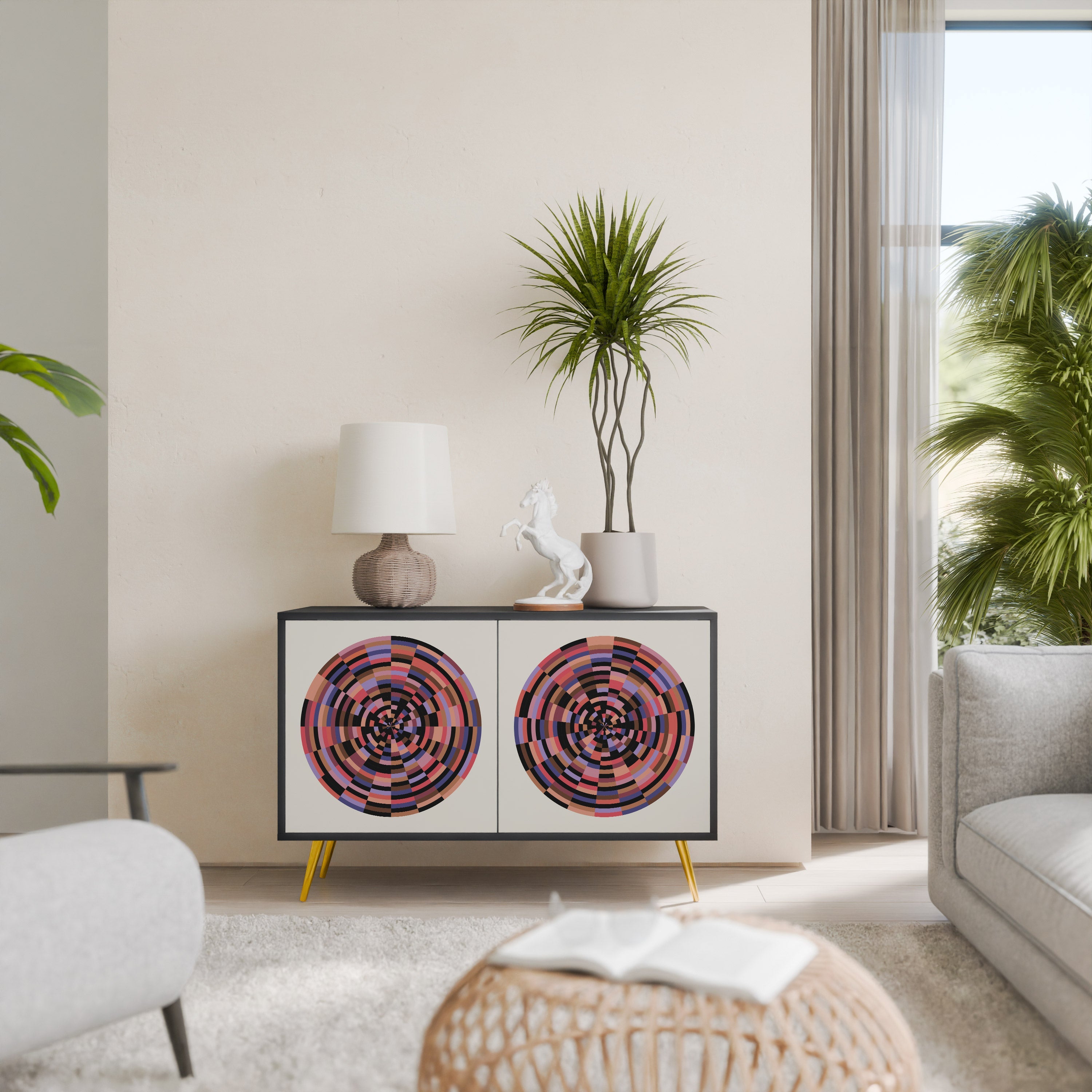 BROWN CIRCLES 2-Door Sideboard in Black Finish
