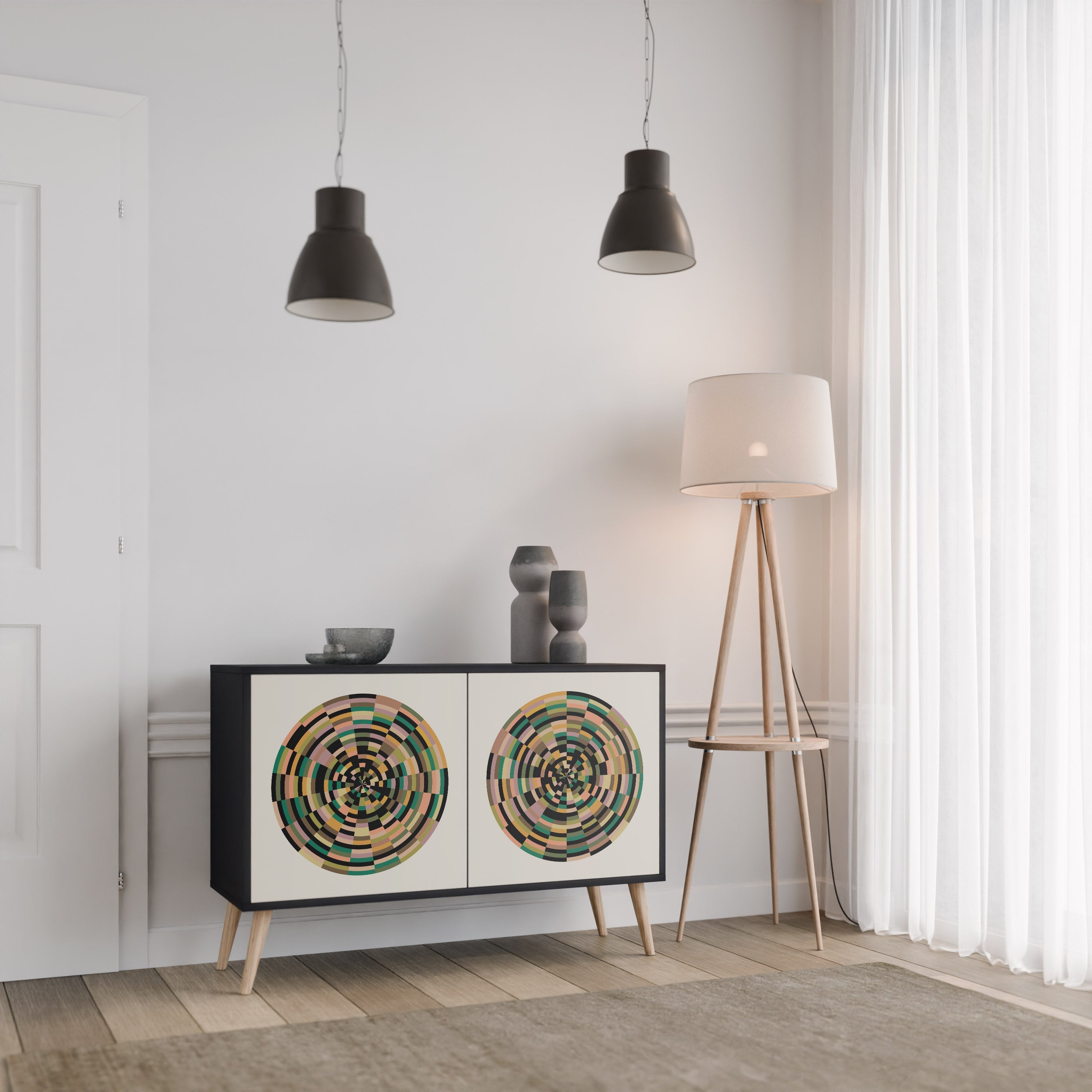 GREEN CIRCLES 2-Door Sideboard in Black Finish