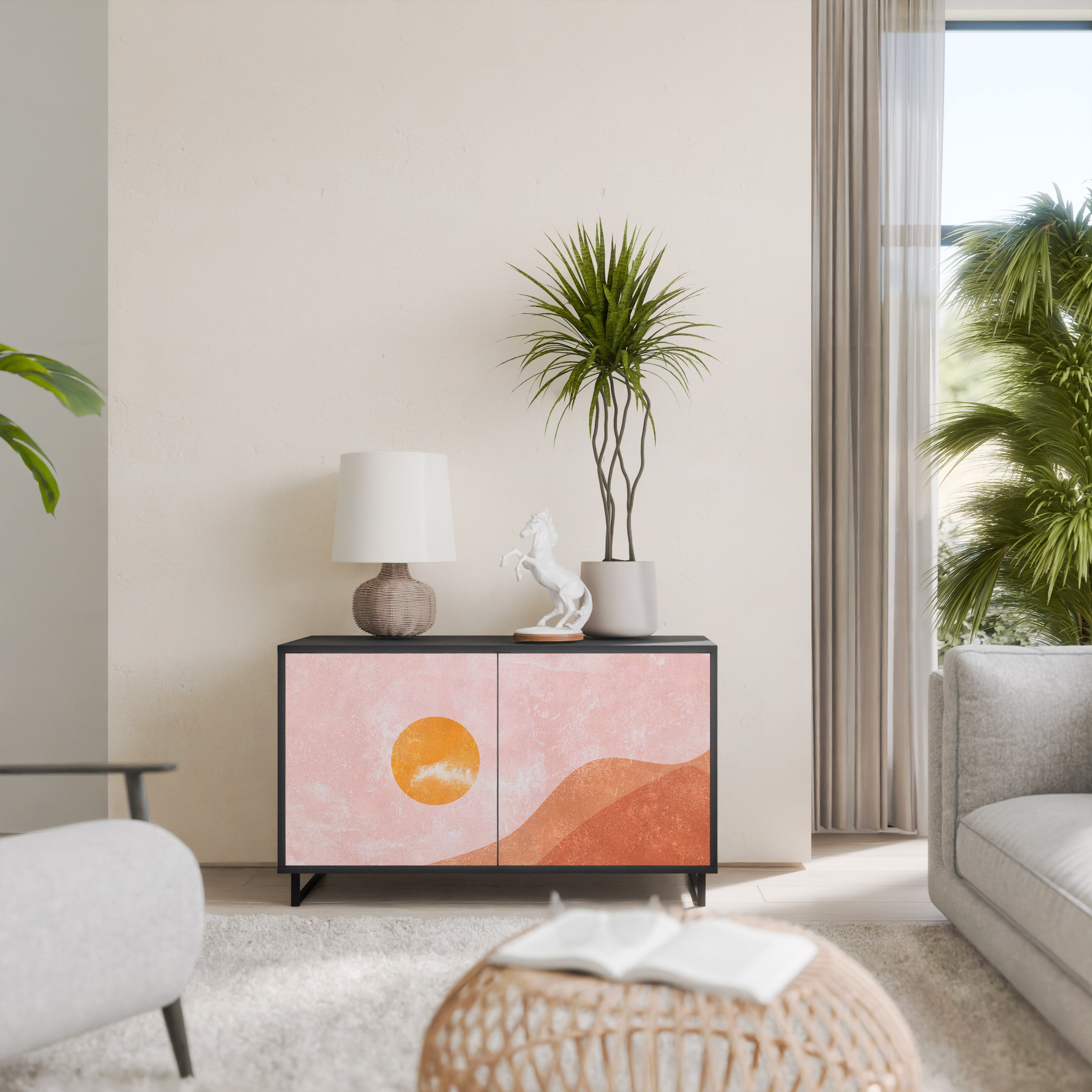 LUMINOUS SUNLIGHT 2-Door Sideboard in Black Finish