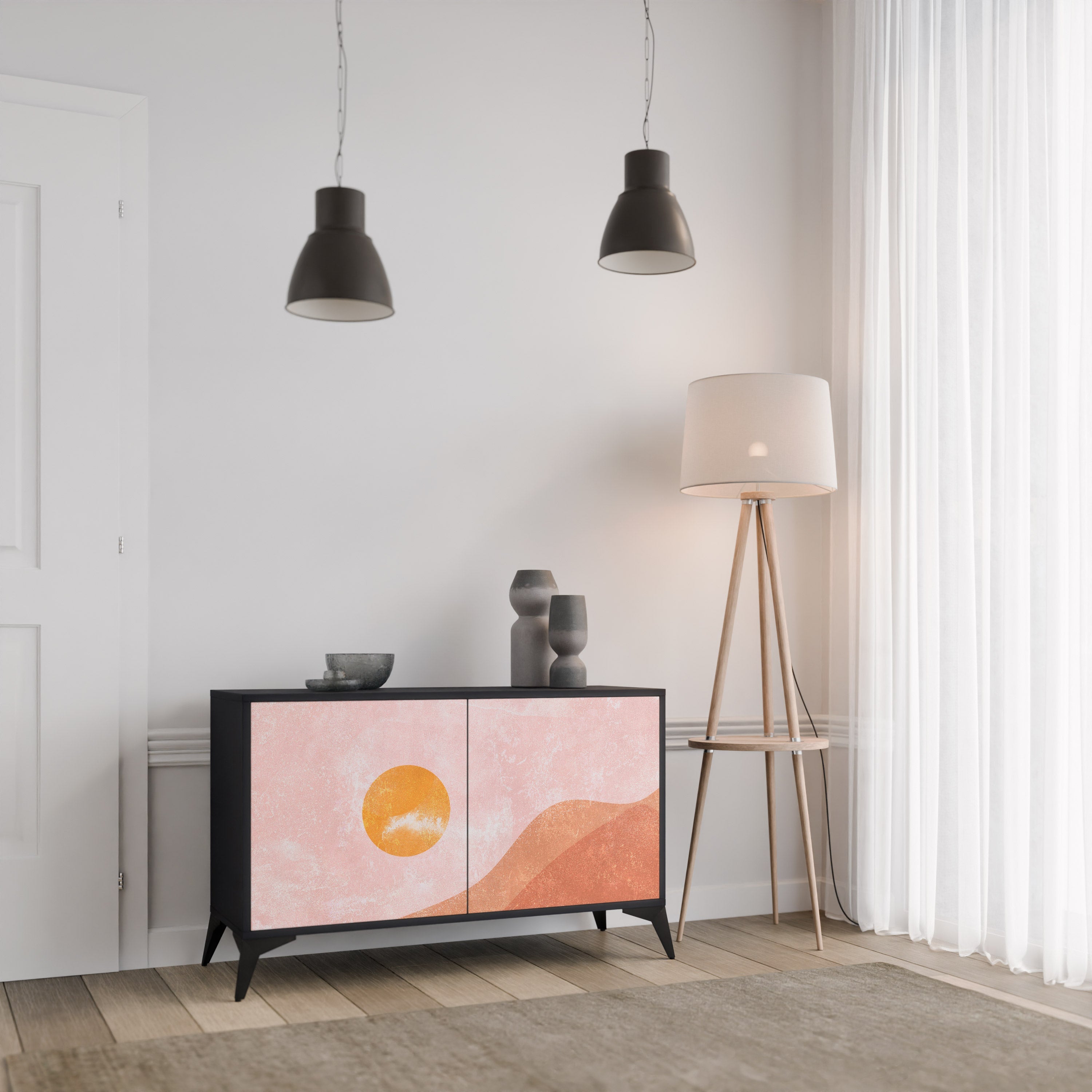 LUMINOUS SUNLIGHT 2-Door Sideboard in Black Finish