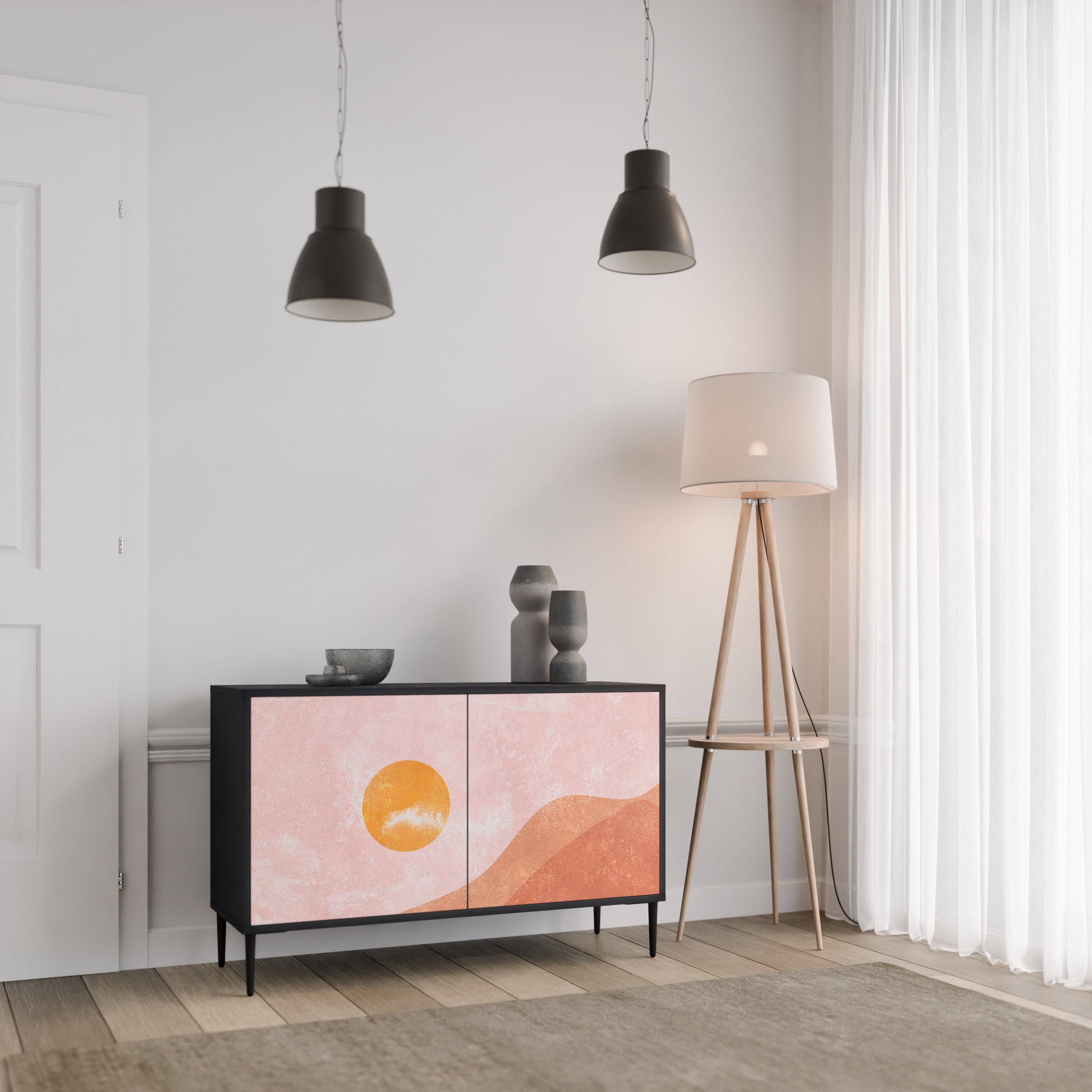 LUMINOUS SUNLIGHT 2-Door Sideboard in Black Finish