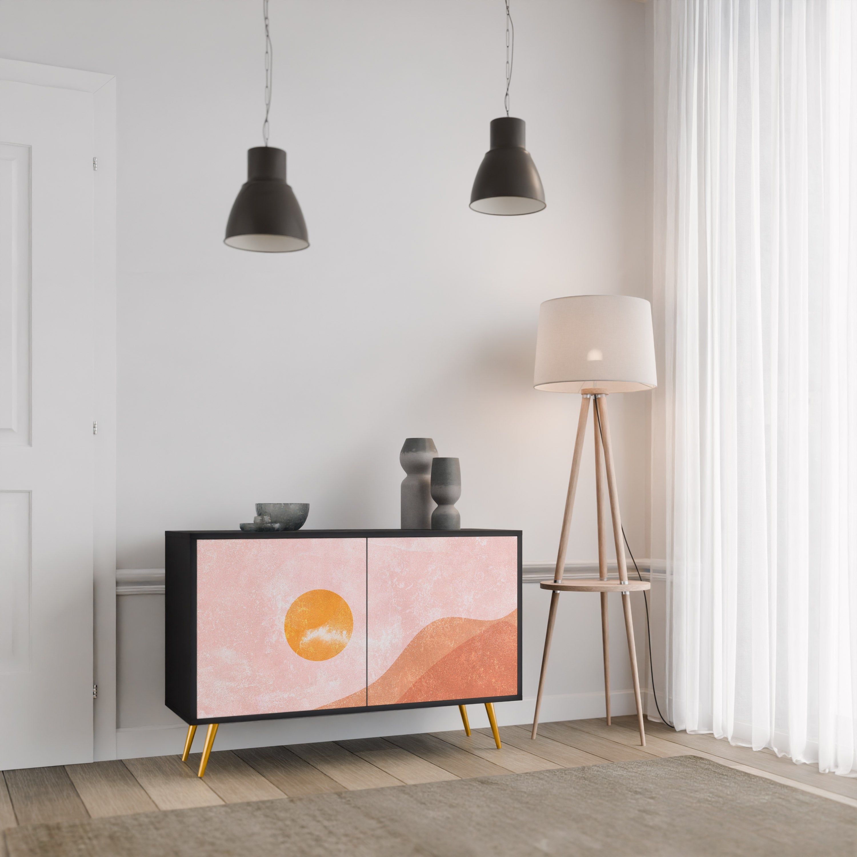 LUMINOUS SUNLIGHT 2-Door Sideboard in Black Finish