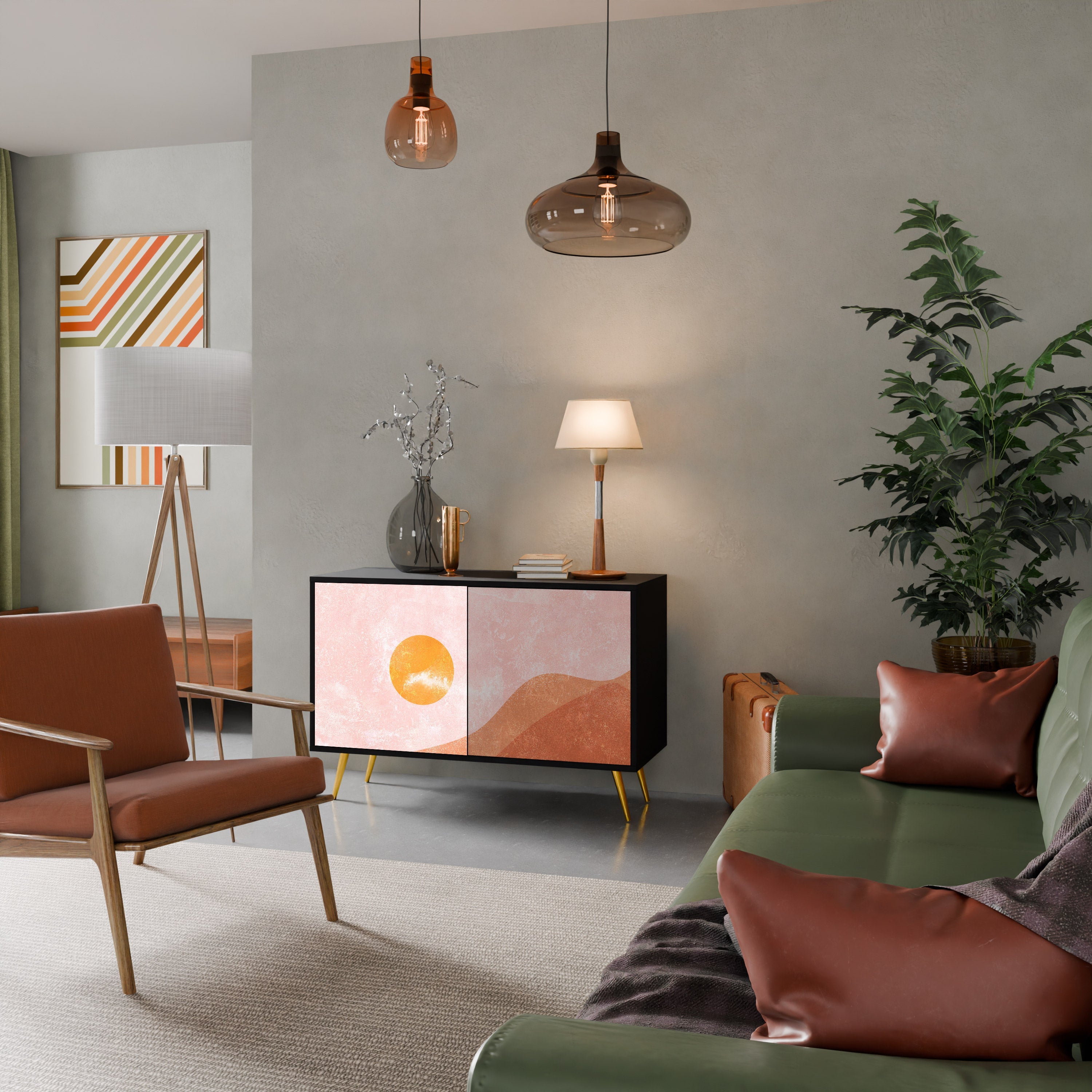 LUMINOUS SUNLIGHT 2-Door Sideboard in Black Finish