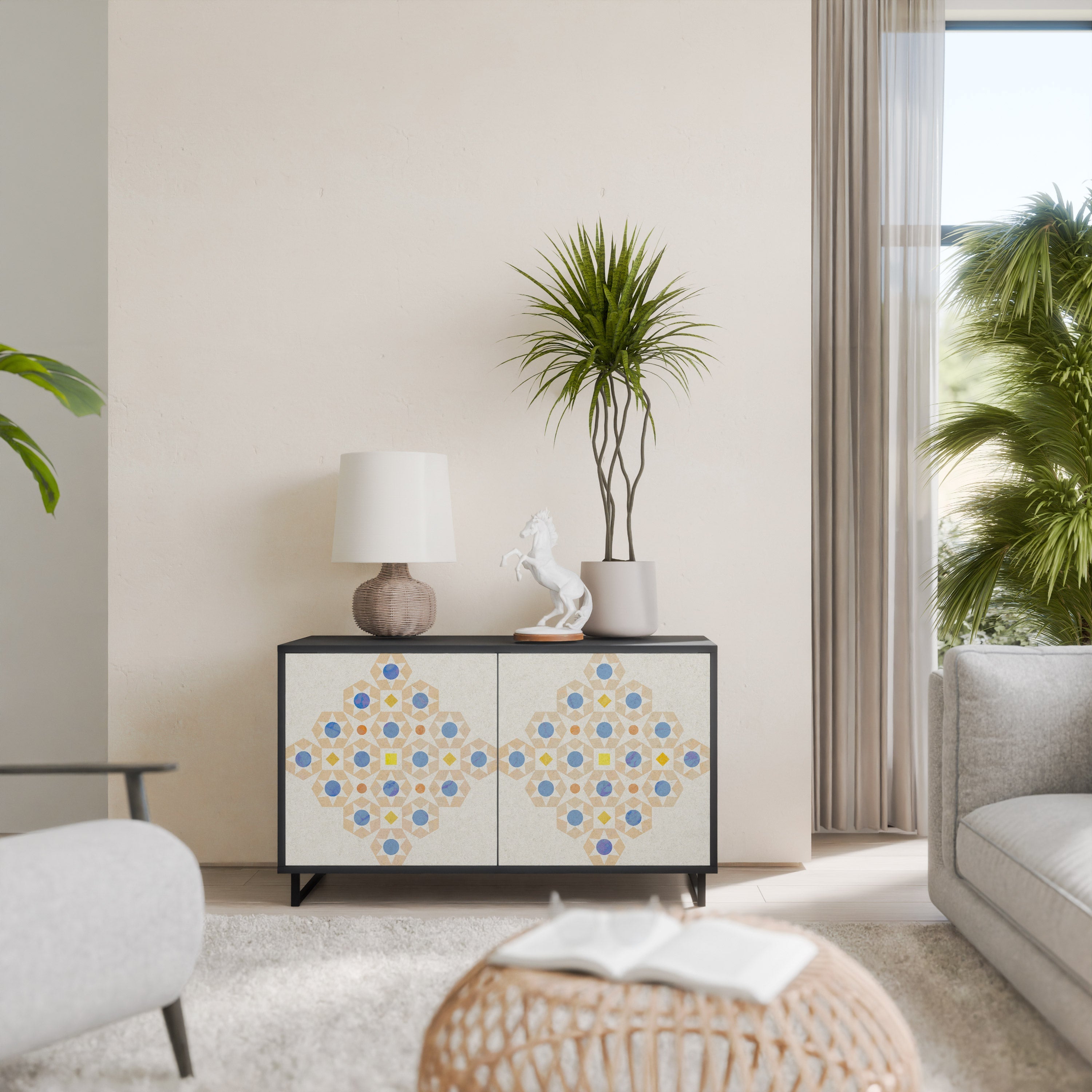 PATTERNED PRISM 2-Door Sideboard in Black Finish