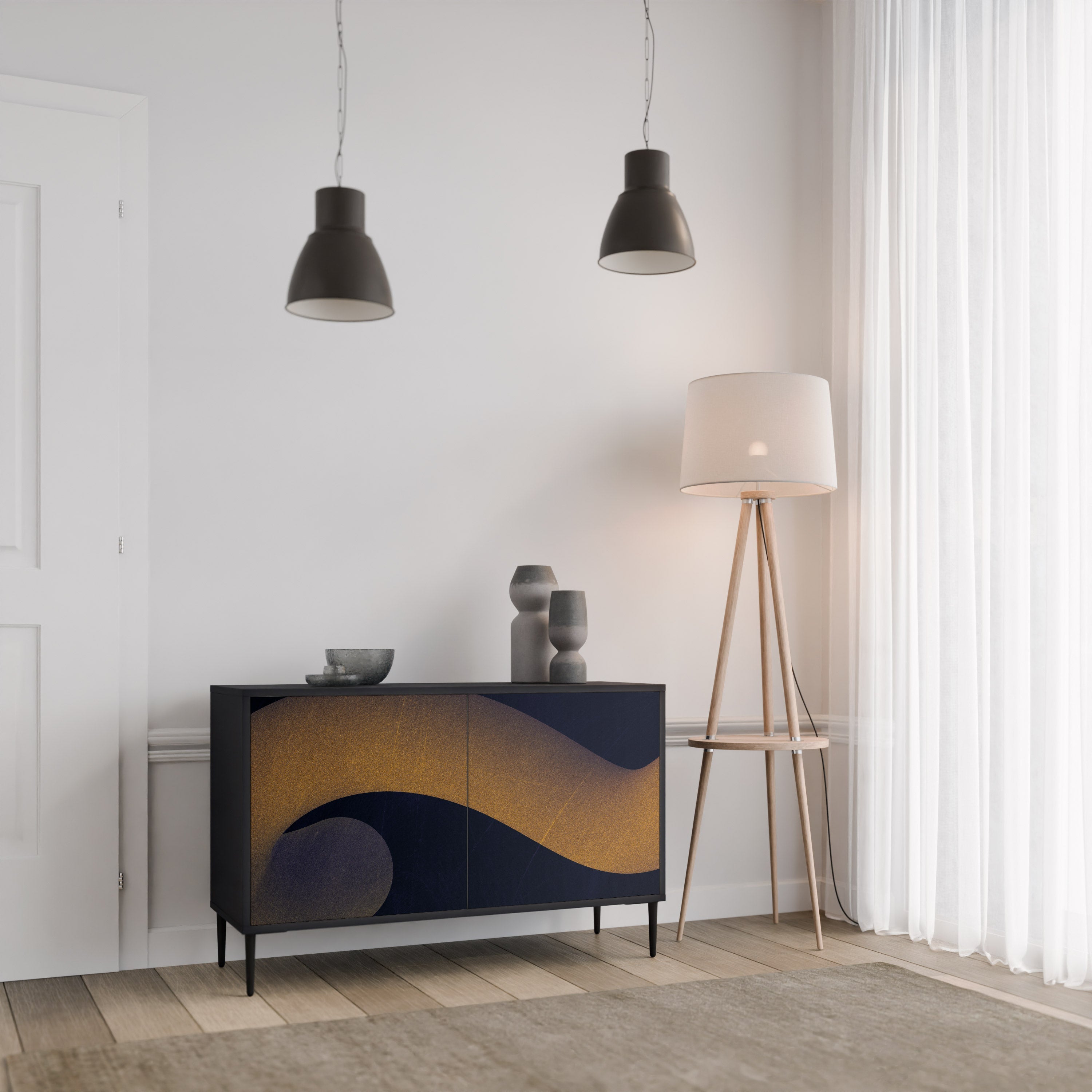 HOLLOW TIME 2-Door Sideboard in Black Finish