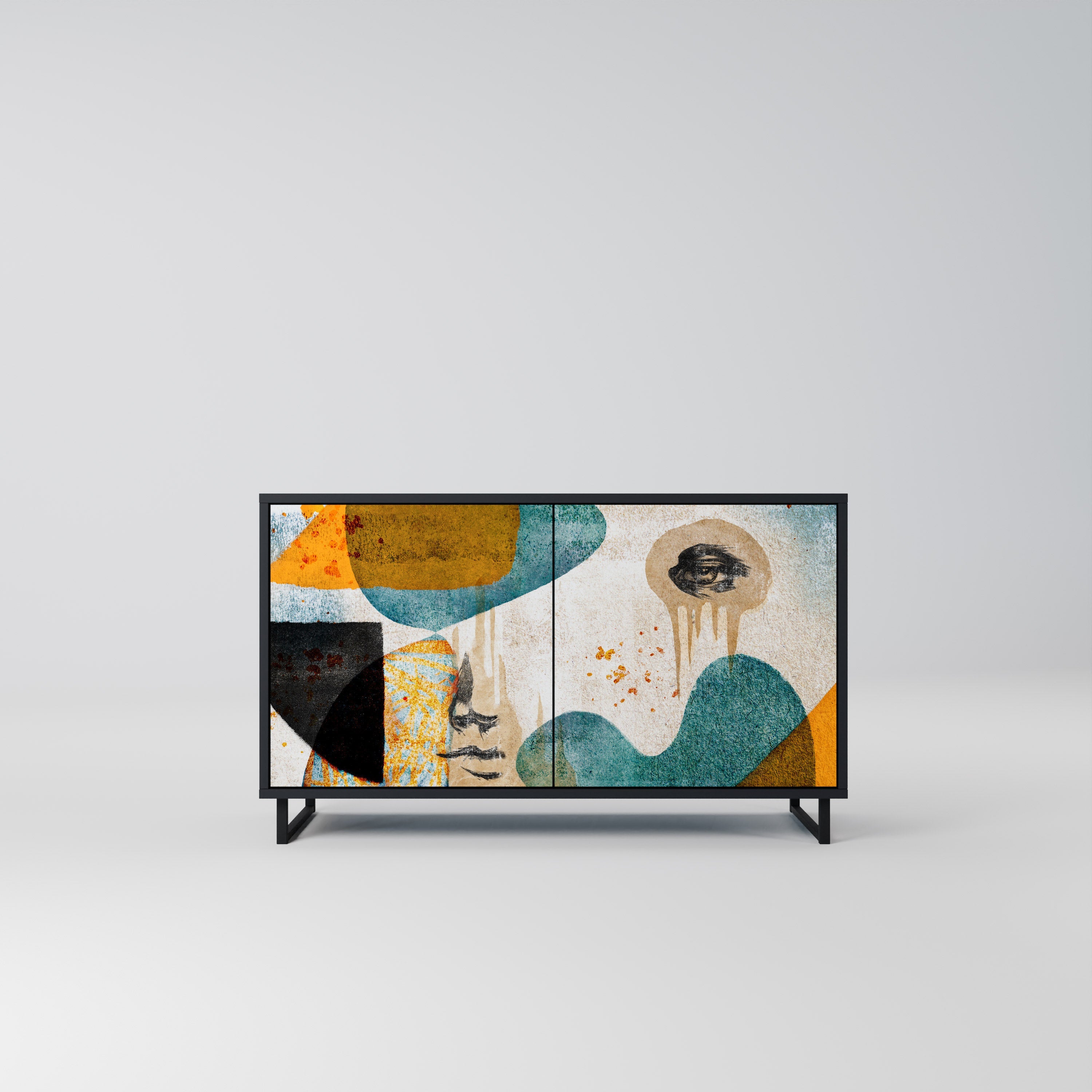 Buffet 2 portes ABSTRACT FACES en finition noire