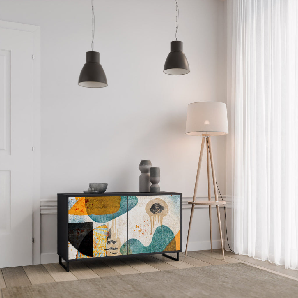 Buffet 2 portes ABSTRACT FACES en finition noire