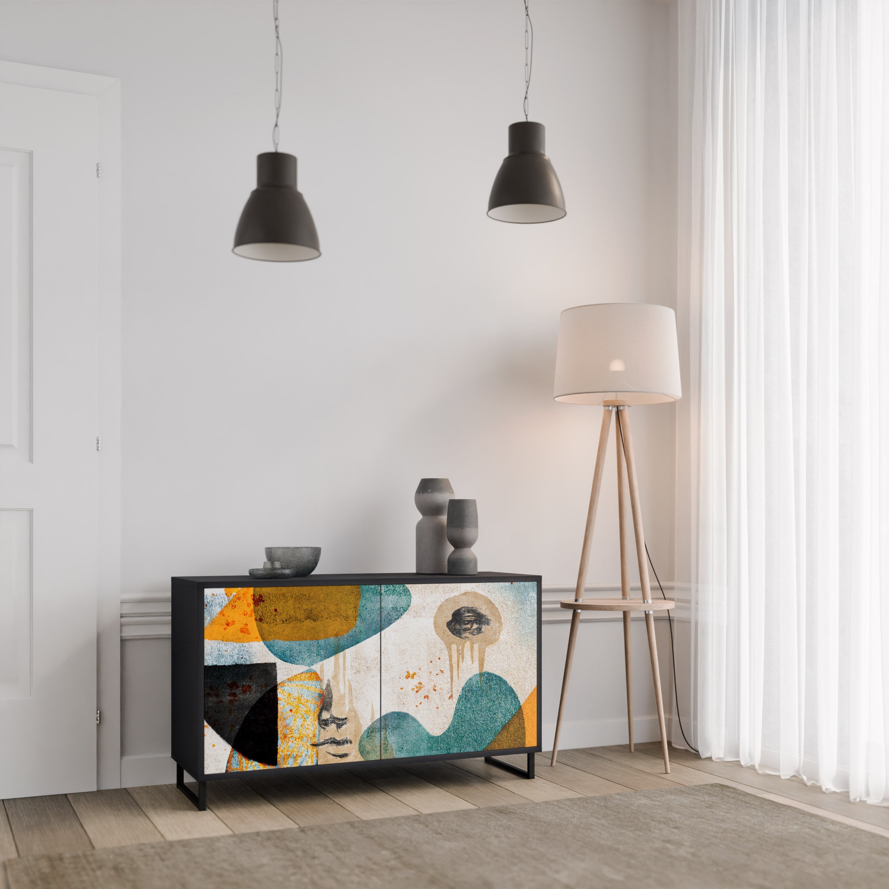 Buffet 2 portes ABSTRACT FACES en finition noire