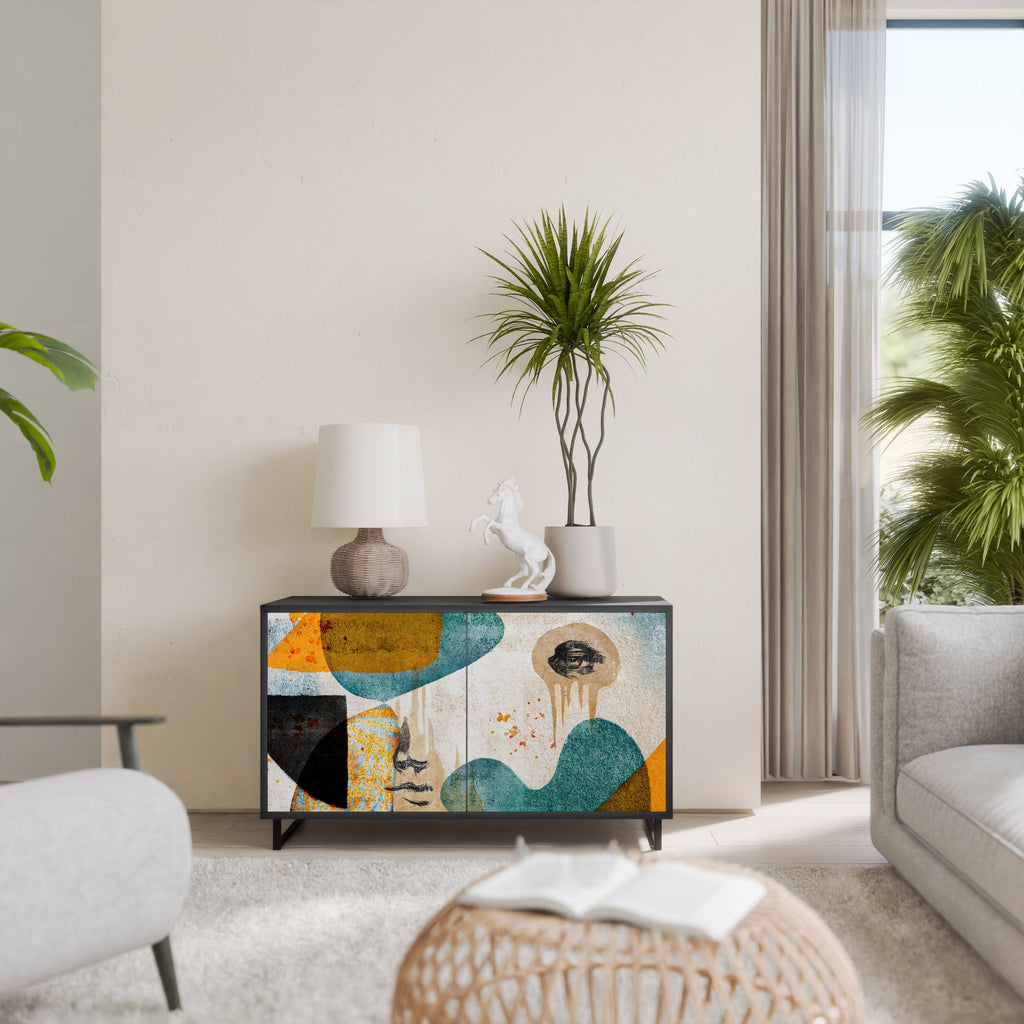 Buffet 2 portes ABSTRACT FACES en finition noire