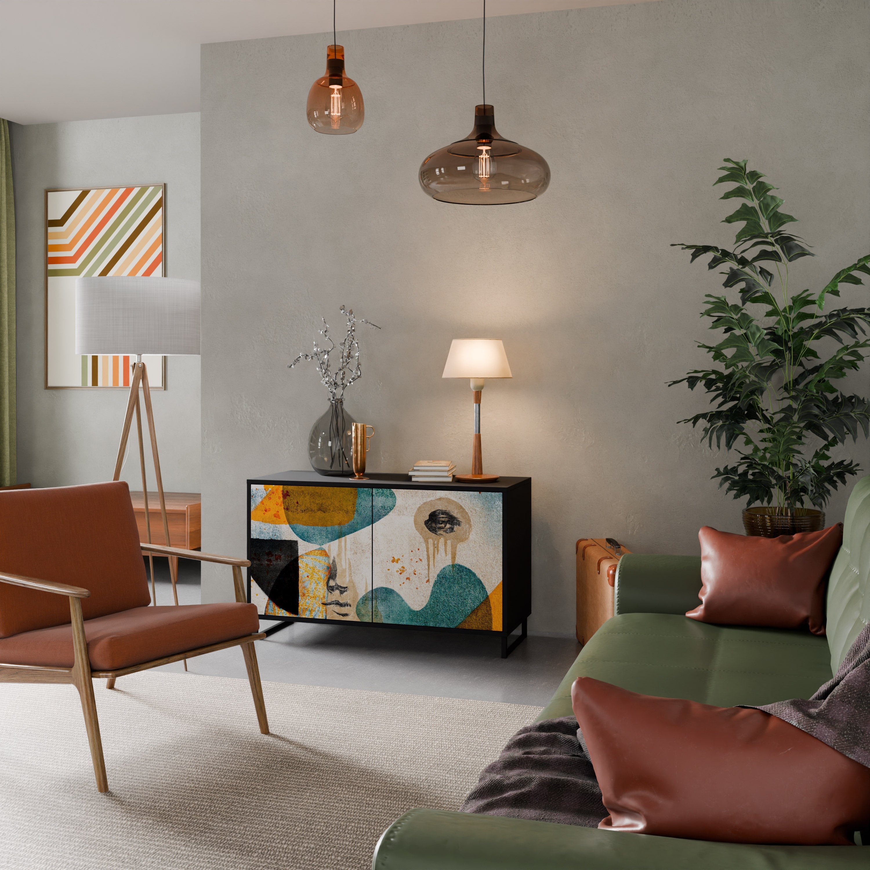 Buffet 2 portes ABSTRACT FACES en finition noire