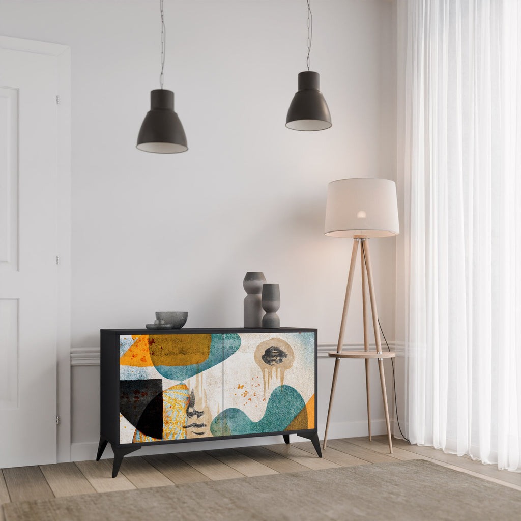 Buffet 2 portes ABSTRACT FACES en finition noire