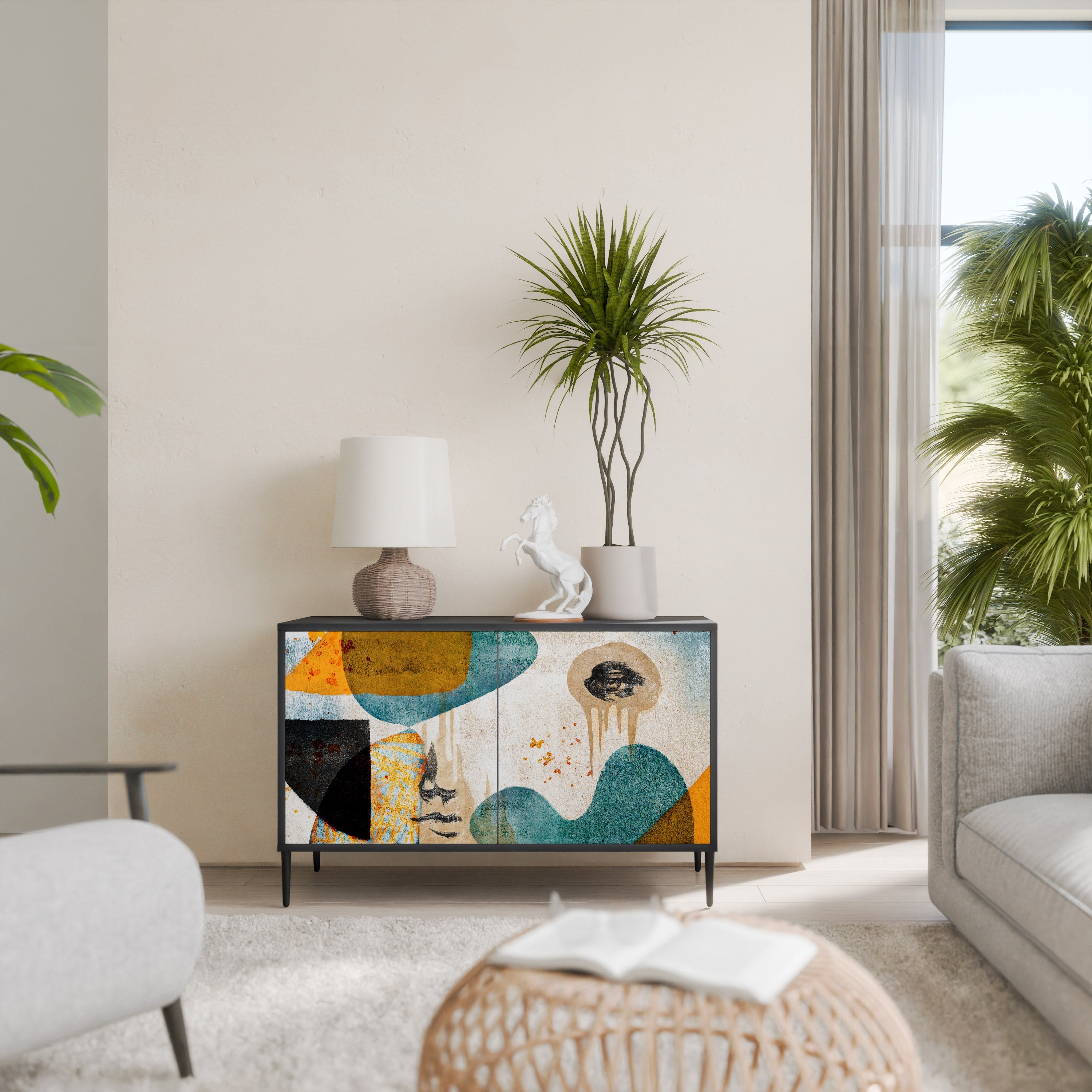 Buffet 2 portes ABSTRACT FACES en finition noire