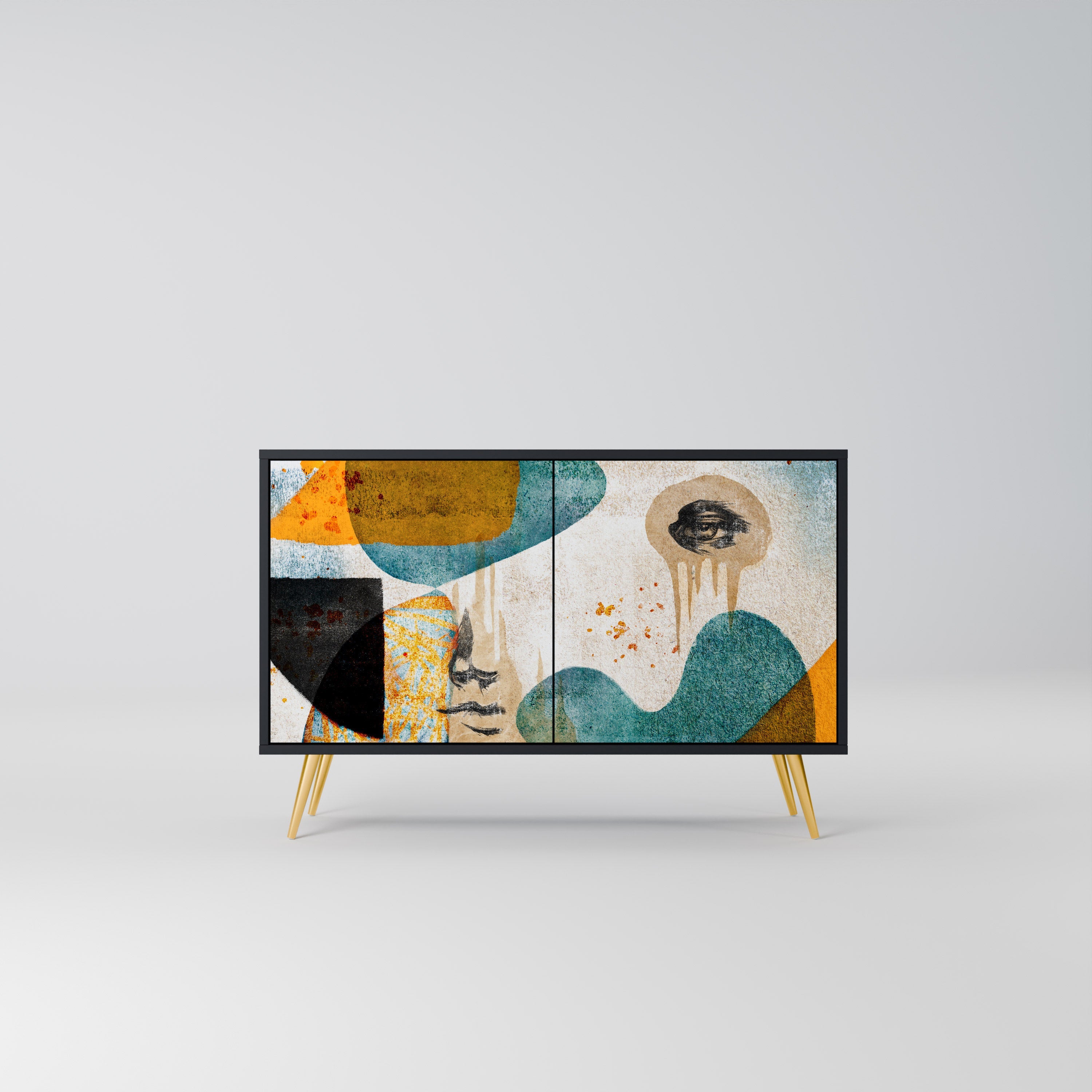 Buffet 2 portes ABSTRACT FACES en finition noire