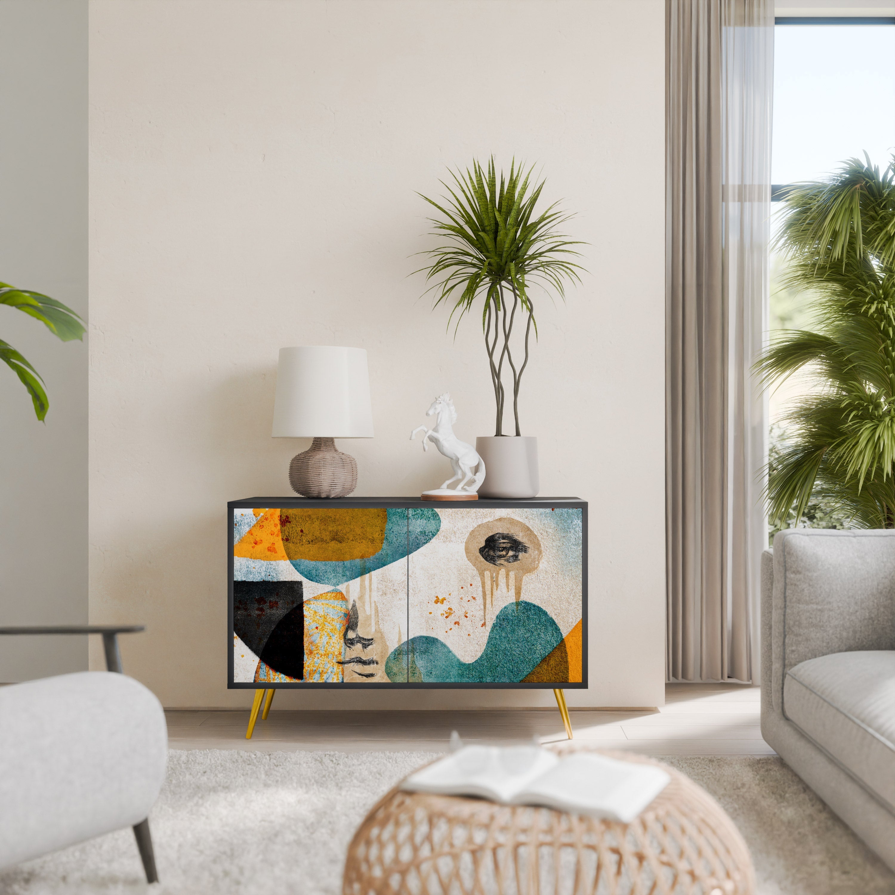 Buffet 2 portes ABSTRACT FACES en finition noire