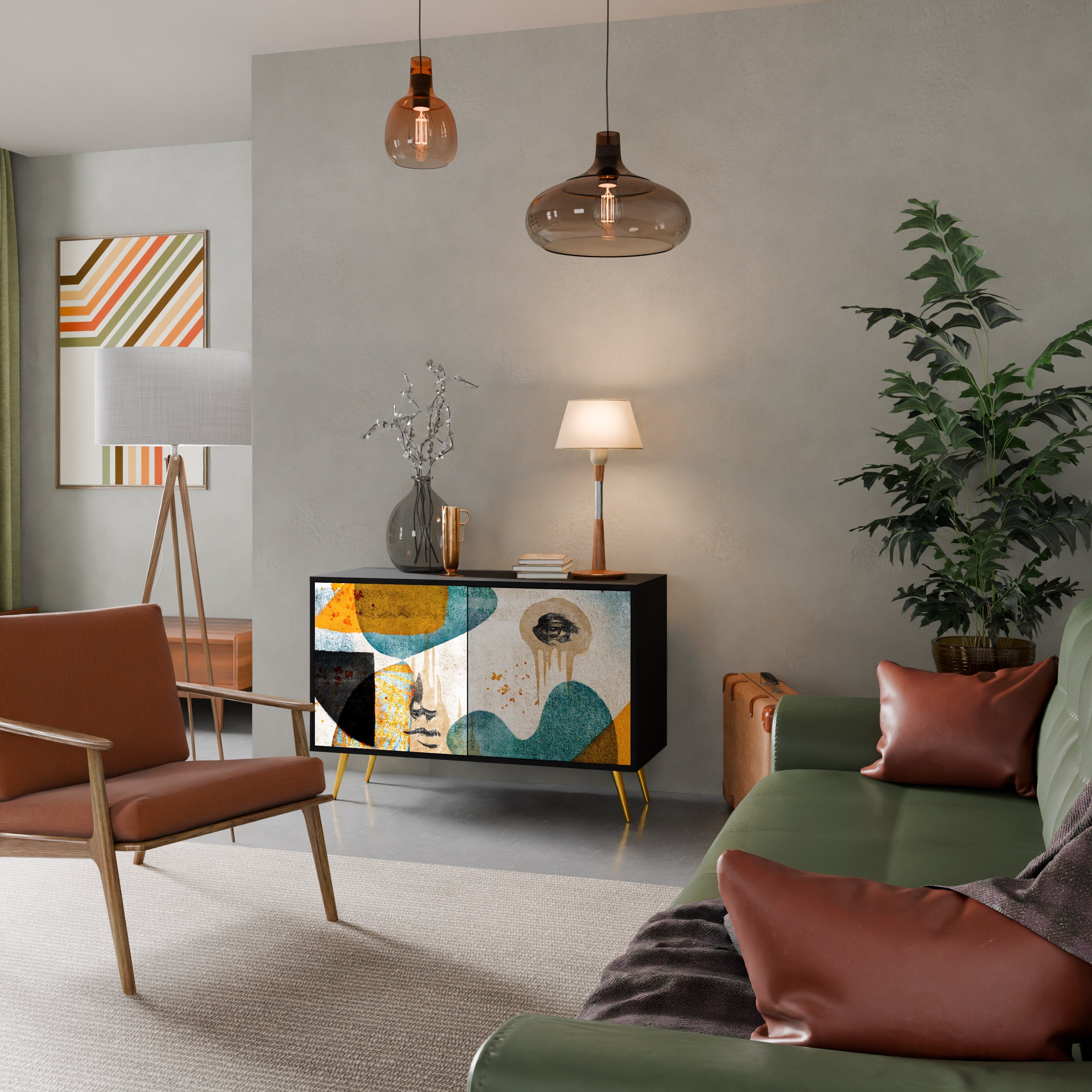 Buffet 2 portes ABSTRACT FACES en finition noire