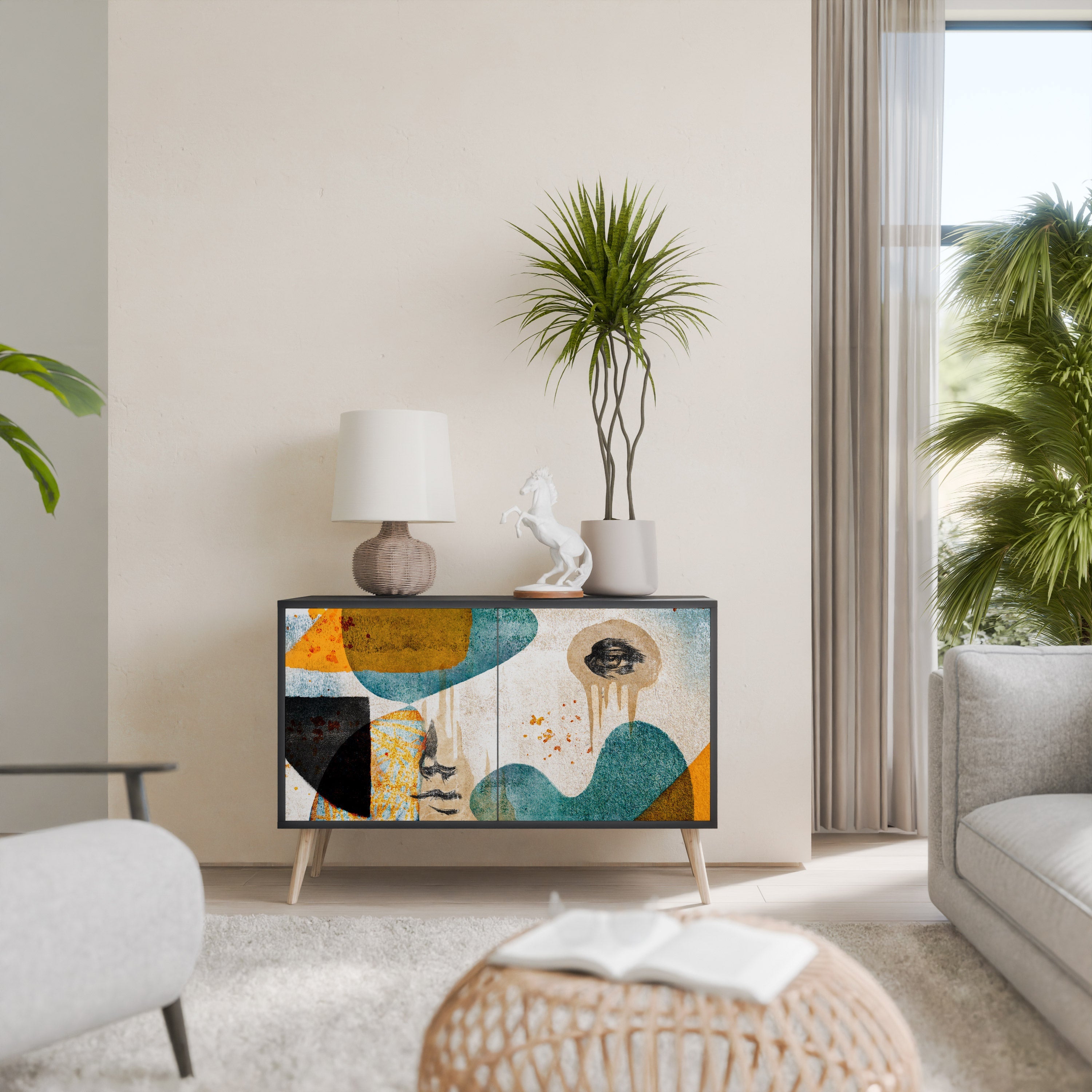 Buffet 2 portes ABSTRACT FACES en finition noire