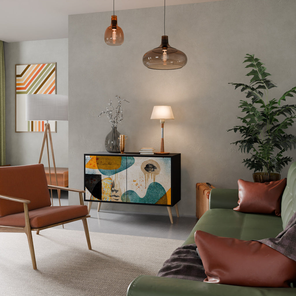 Buffet 2 portes ABSTRACT FACES en finition noire