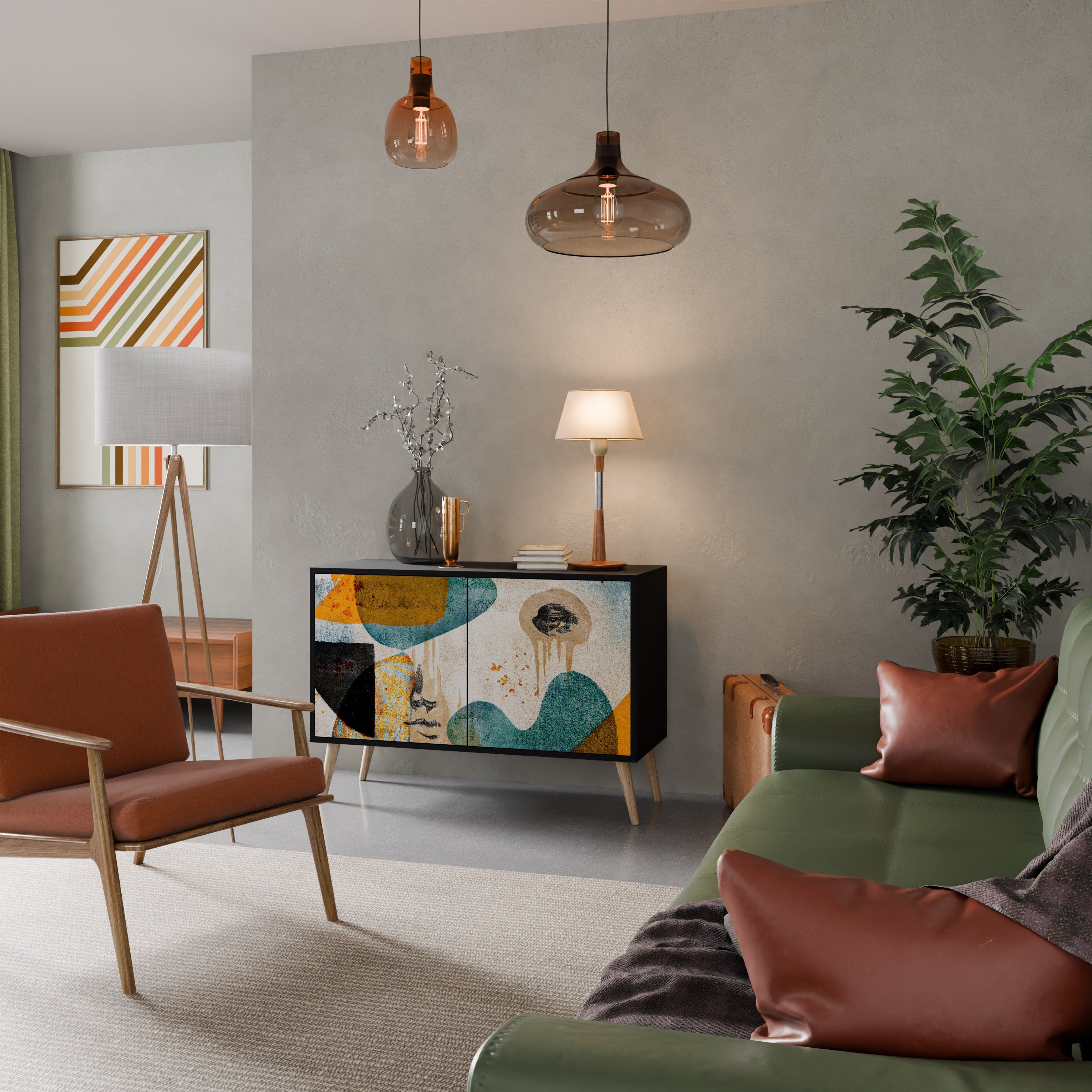 Buffet 2 portes ABSTRACT FACES en finition noire