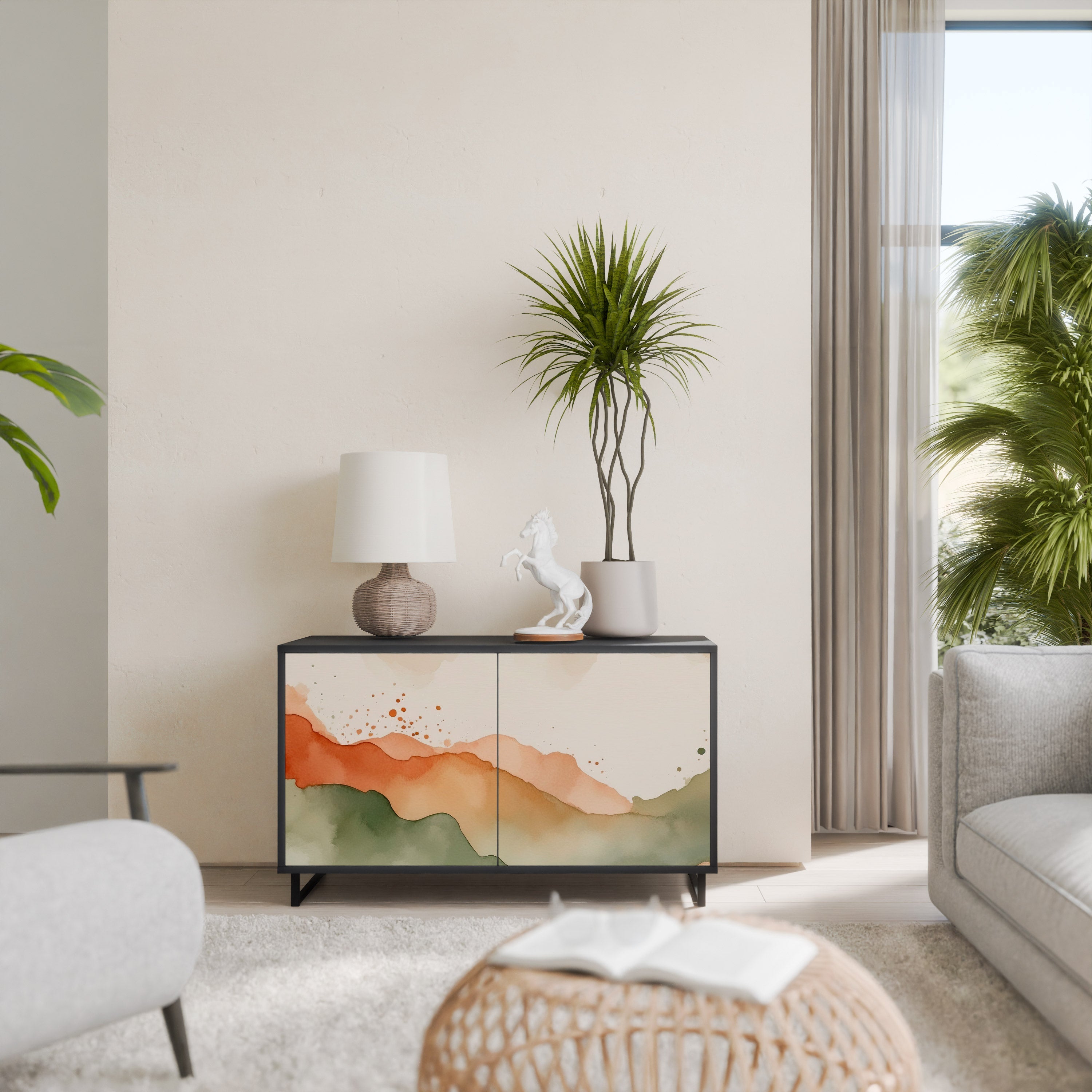 WATERCOLOUR PEAKS 2-Door Sideboard in Black Finish