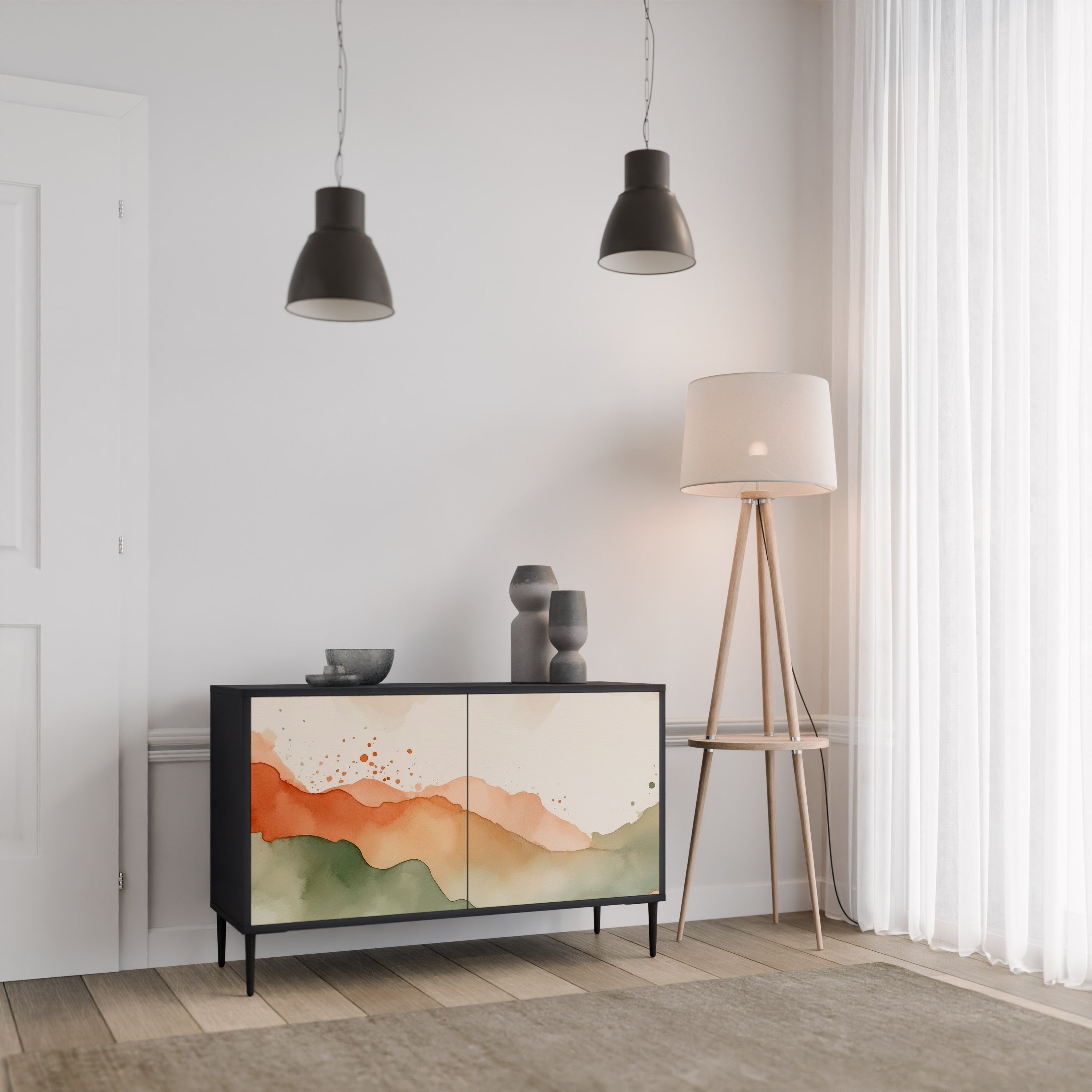 WATERCOLOUR PEAKS 2-Door Sideboard in Black Finish