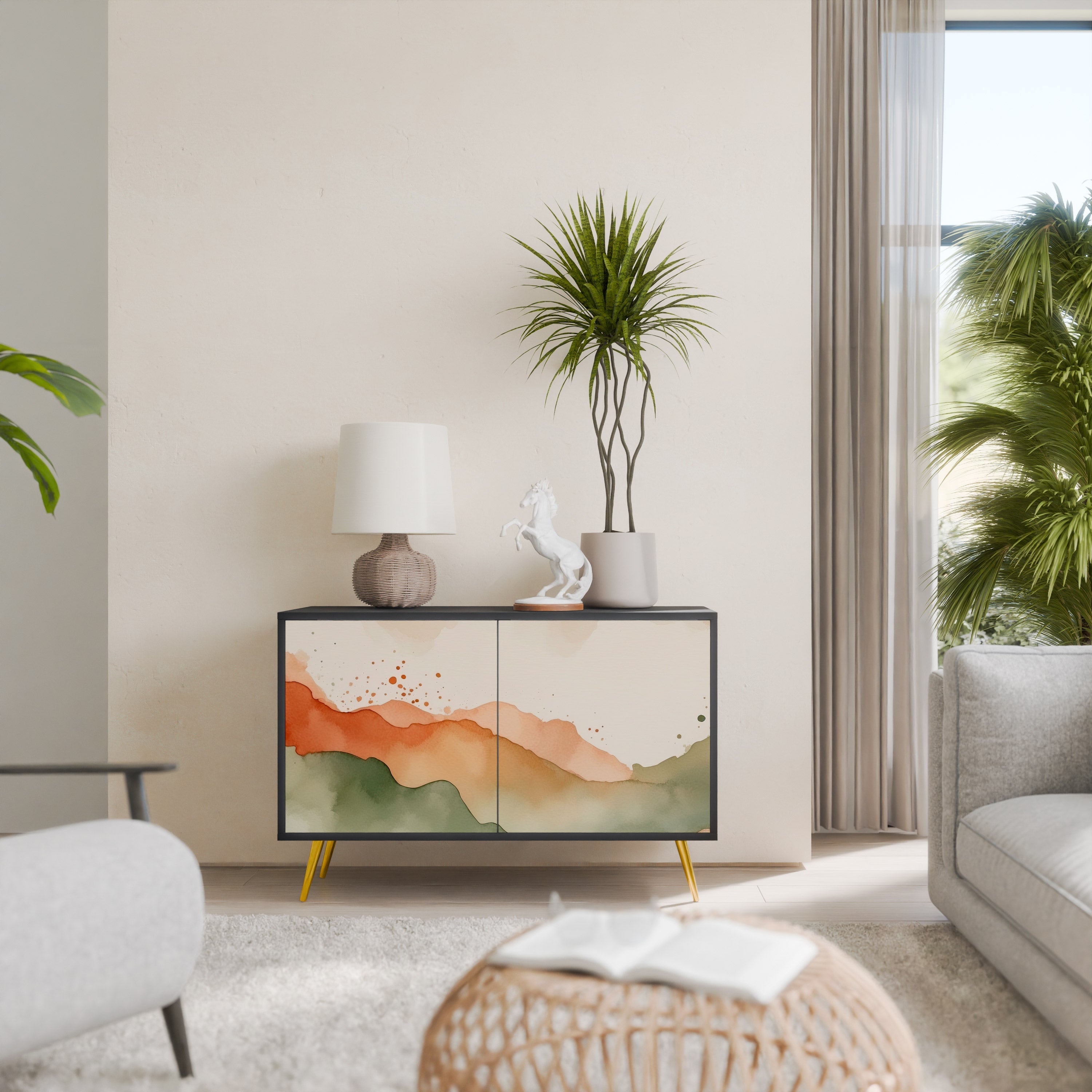 WATERCOLOUR PEAKS 2-Door Sideboard in Black Finish