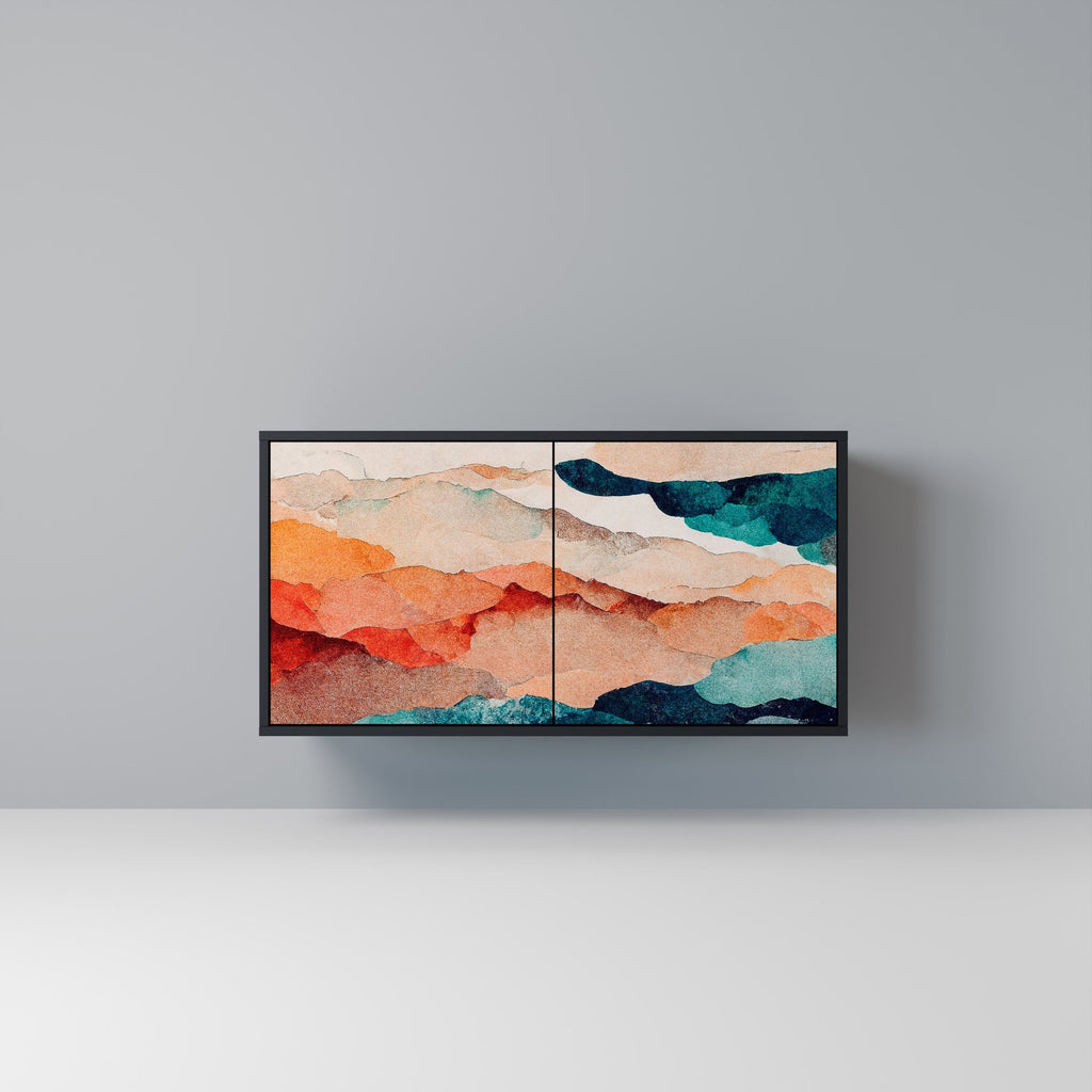 Buffet 2 portes PAYSAGE ABSTRAIT en finition noire