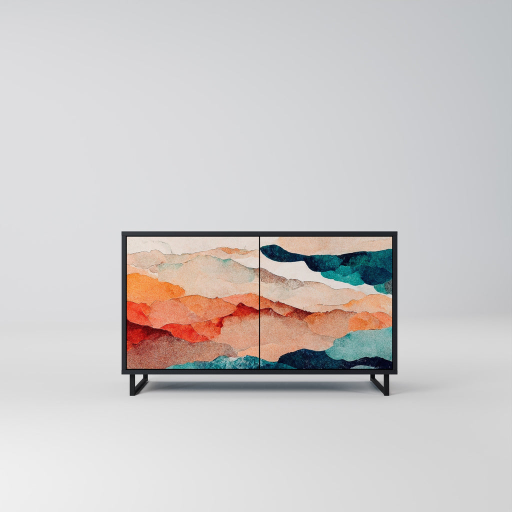 Buffet 2 portes PAYSAGE ABSTRAIT en finition noire