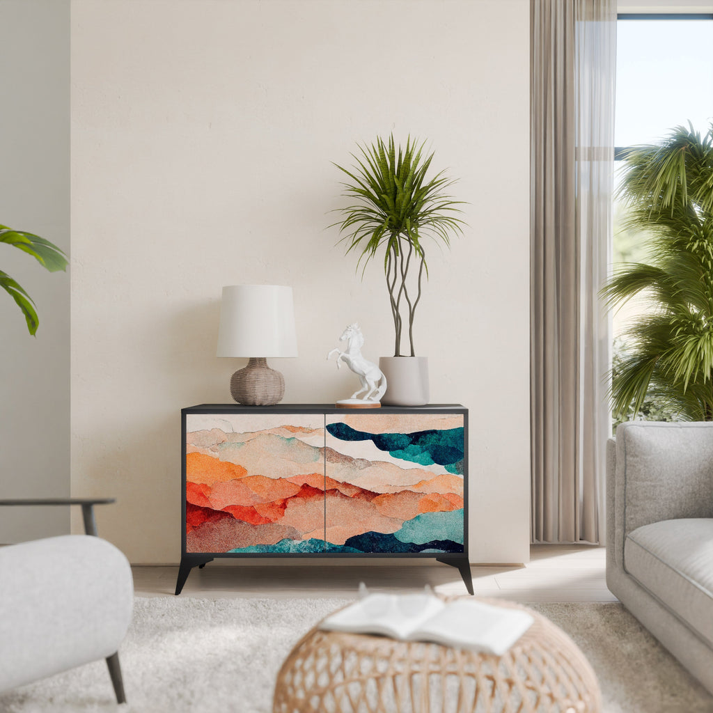 Buffet 2 portes PAYSAGE ABSTRAIT en finition noire