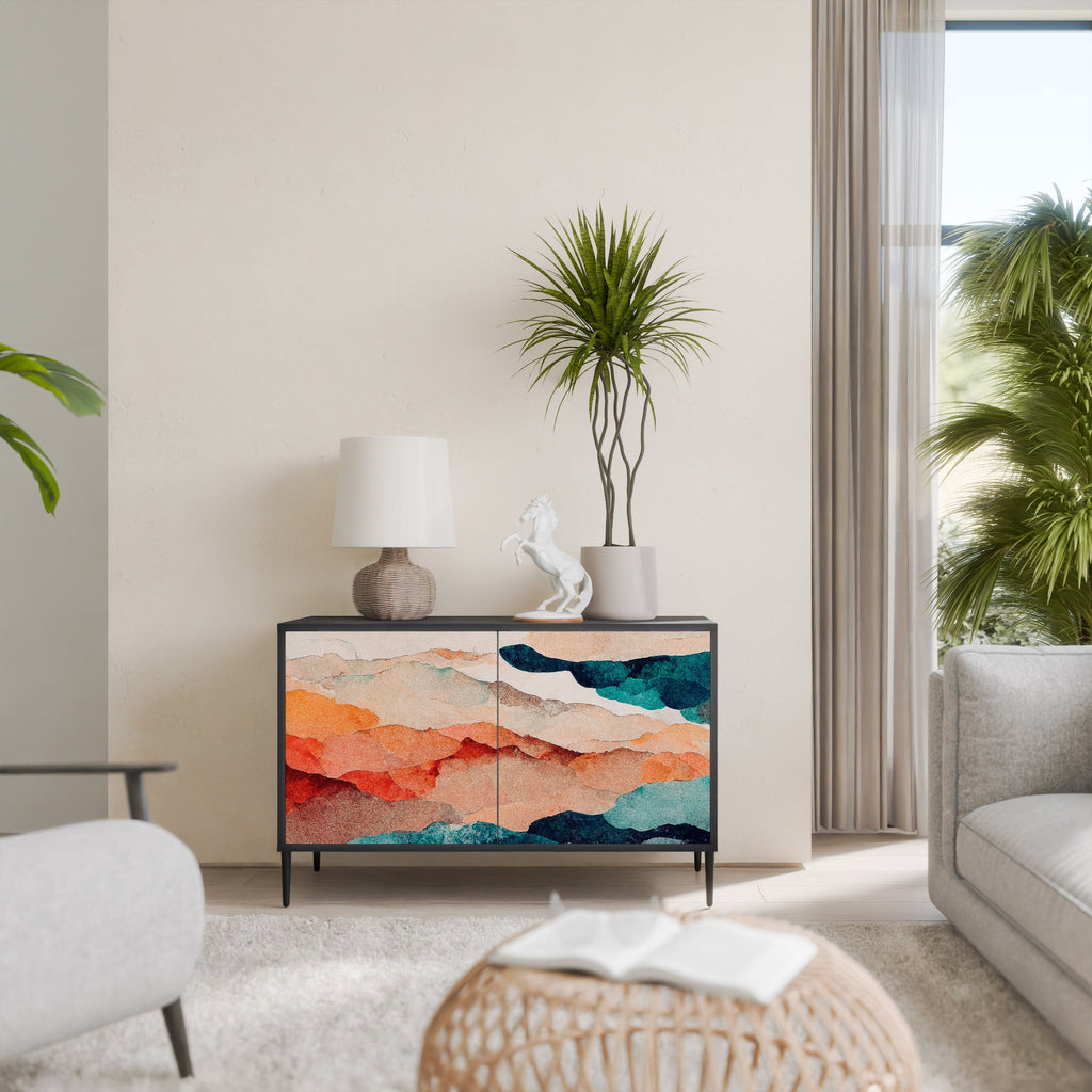 Buffet 2 portes PAYSAGE ABSTRAIT en finition noire