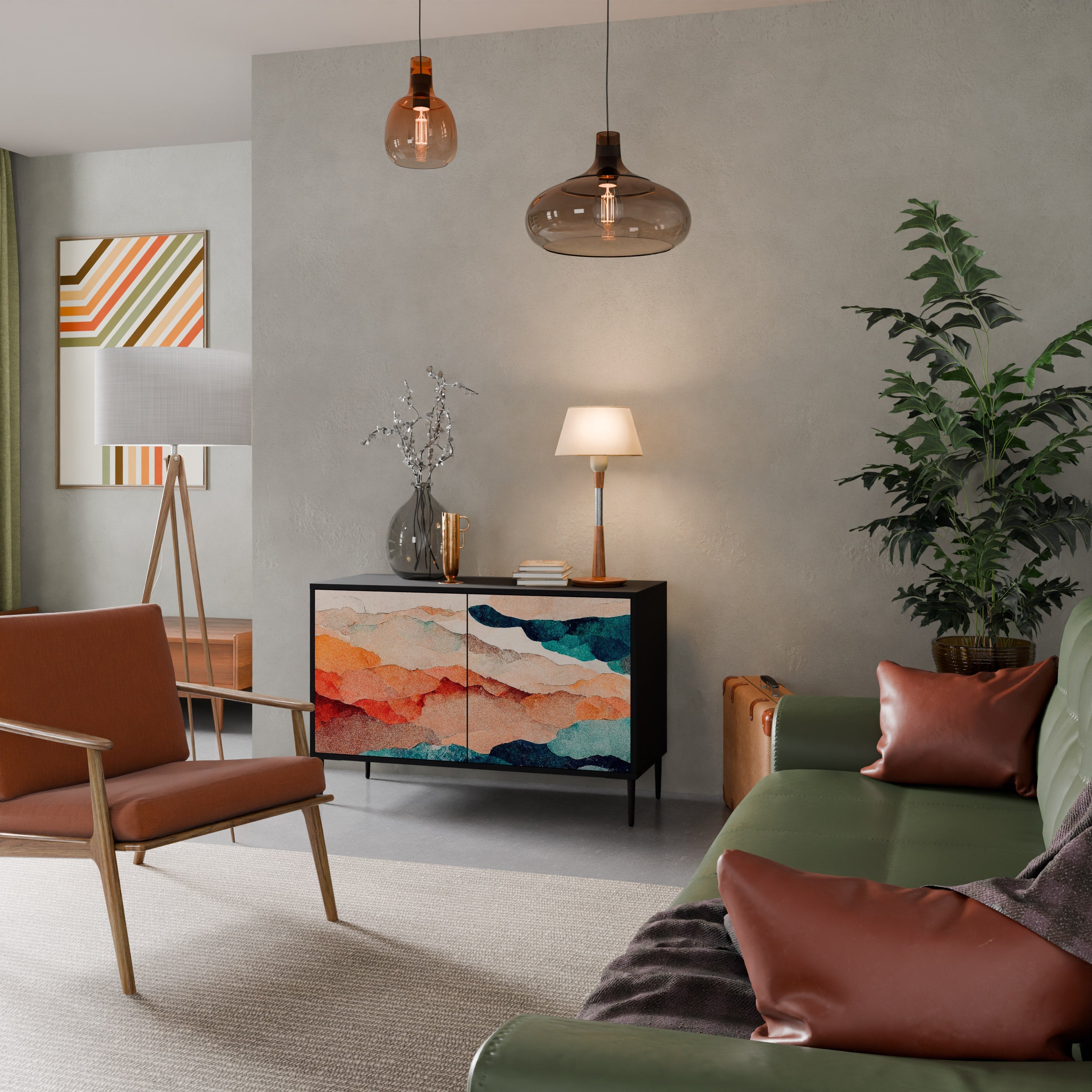 Buffet 2 portes PAYSAGE ABSTRAIT en finition noire