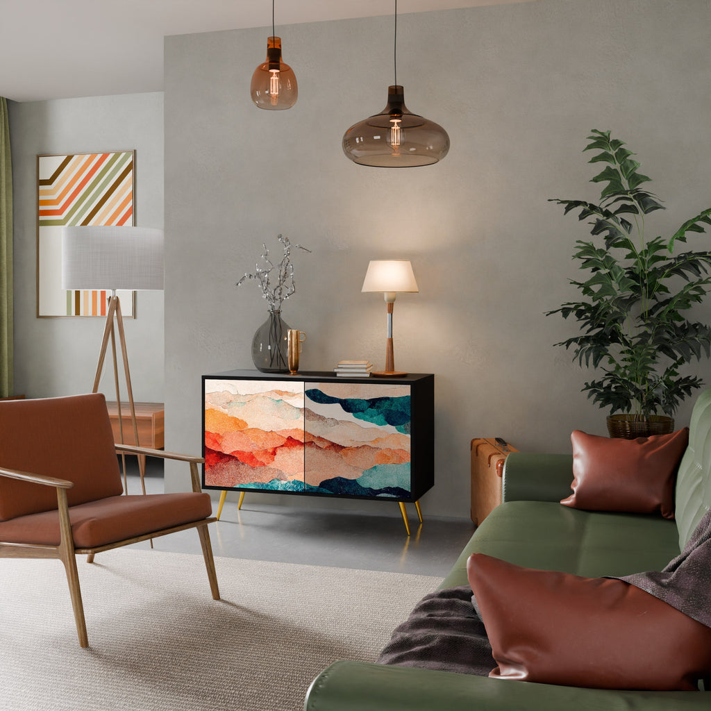 Buffet 2 portes PAYSAGE ABSTRAIT en finition noire