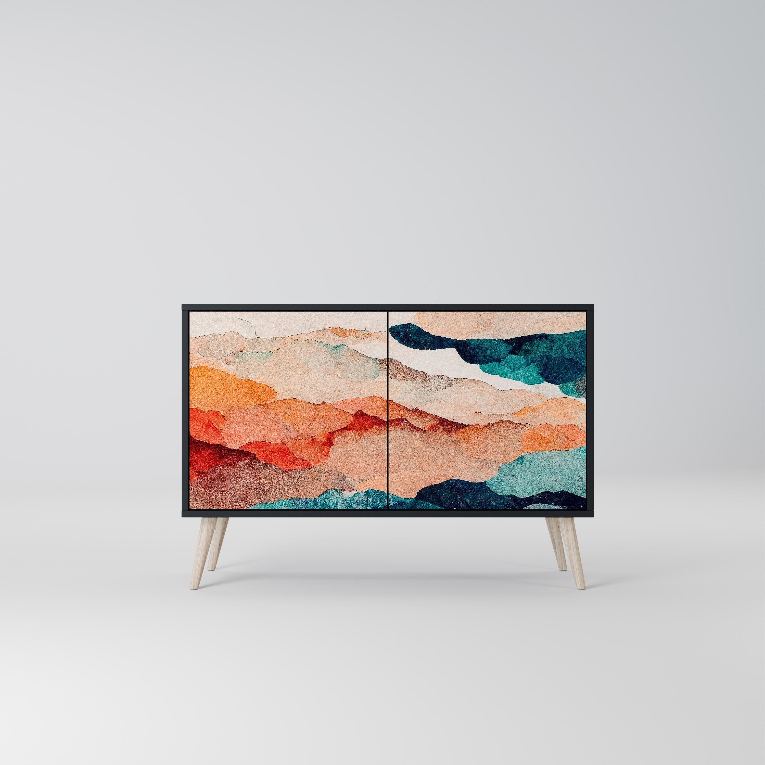 Buffet 2 portes PAYSAGE ABSTRAIT en finition noire