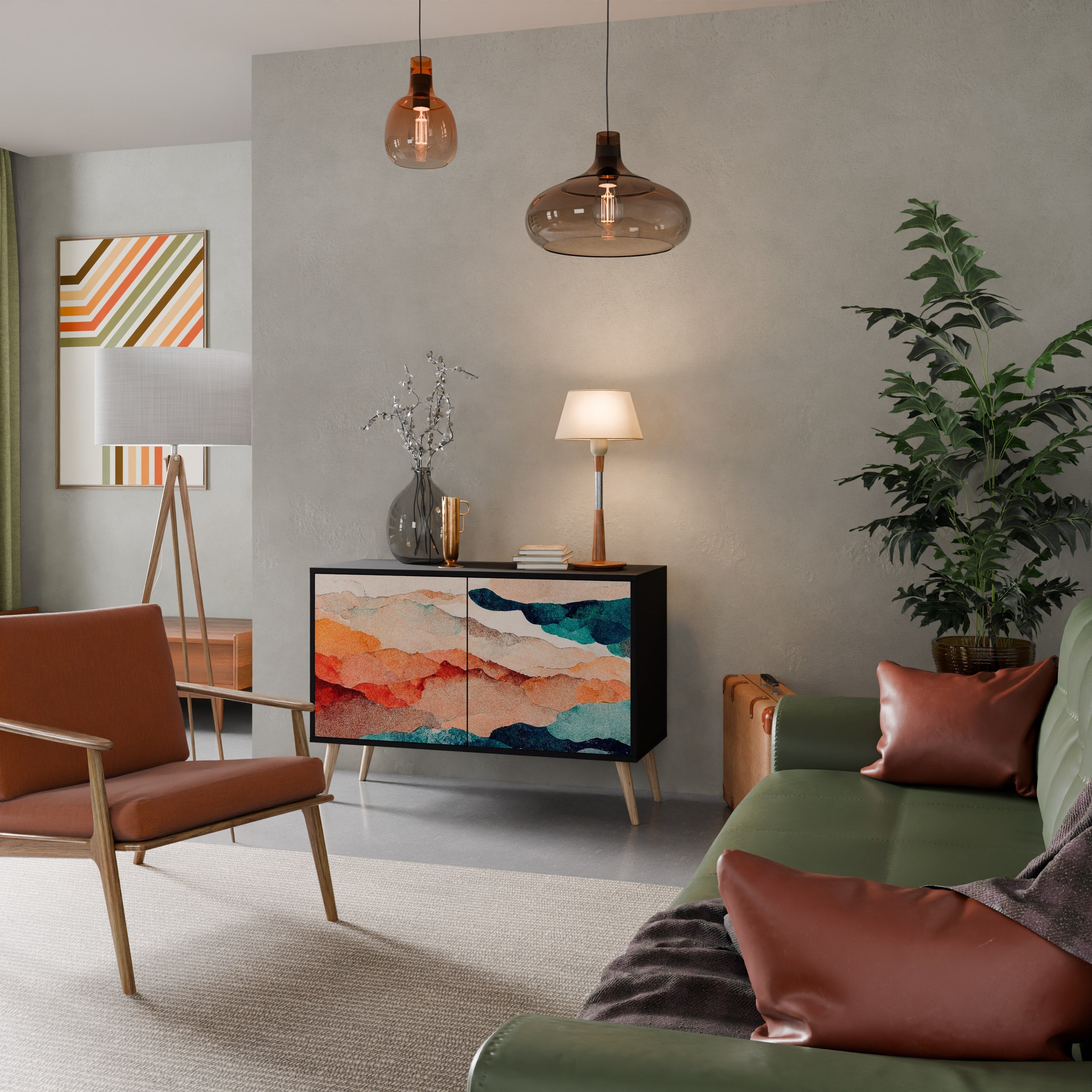 Buffet 2 portes PAYSAGE ABSTRAIT en finition noire