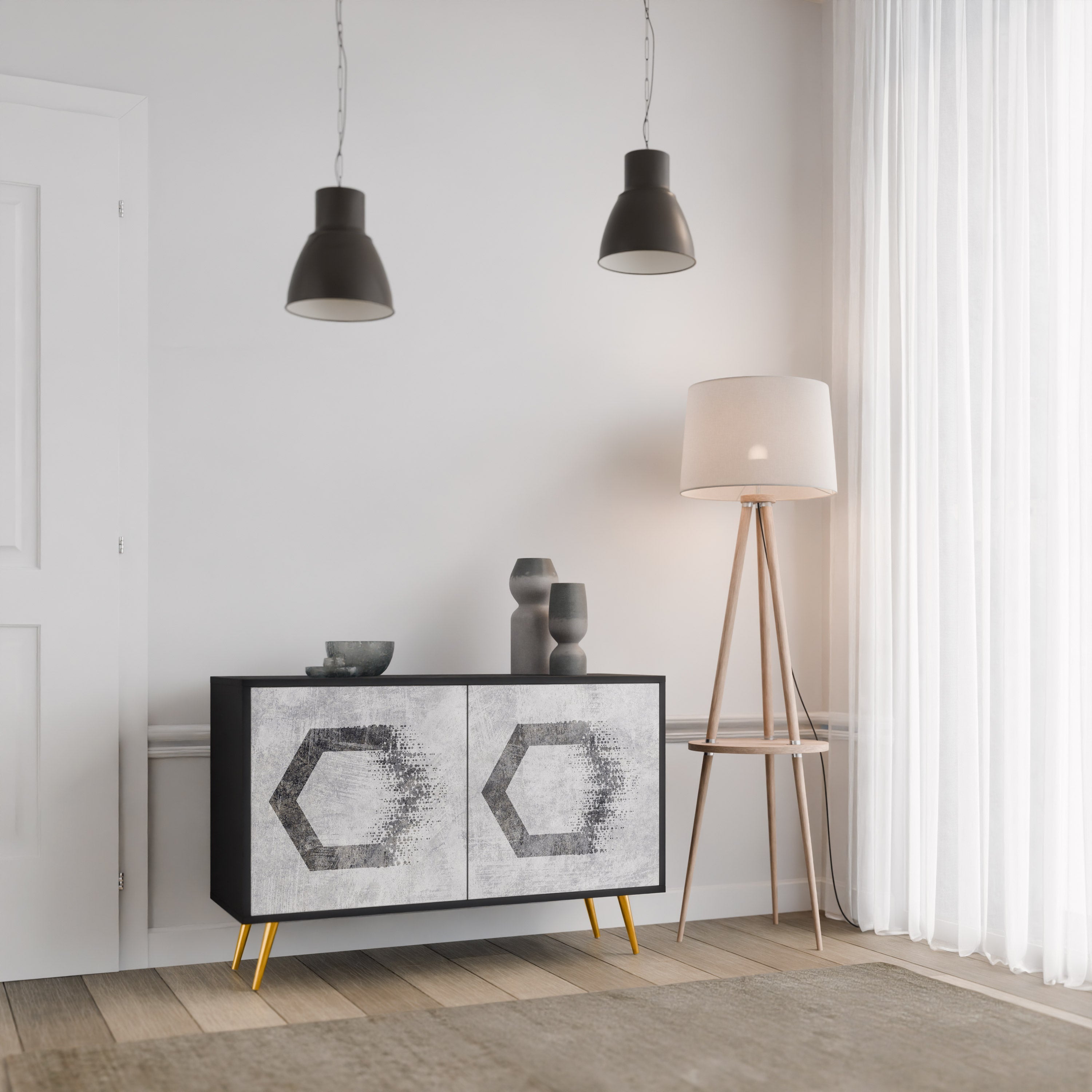 HEXAGONAL FIGURES 2-Door Sideboard in Black Finish