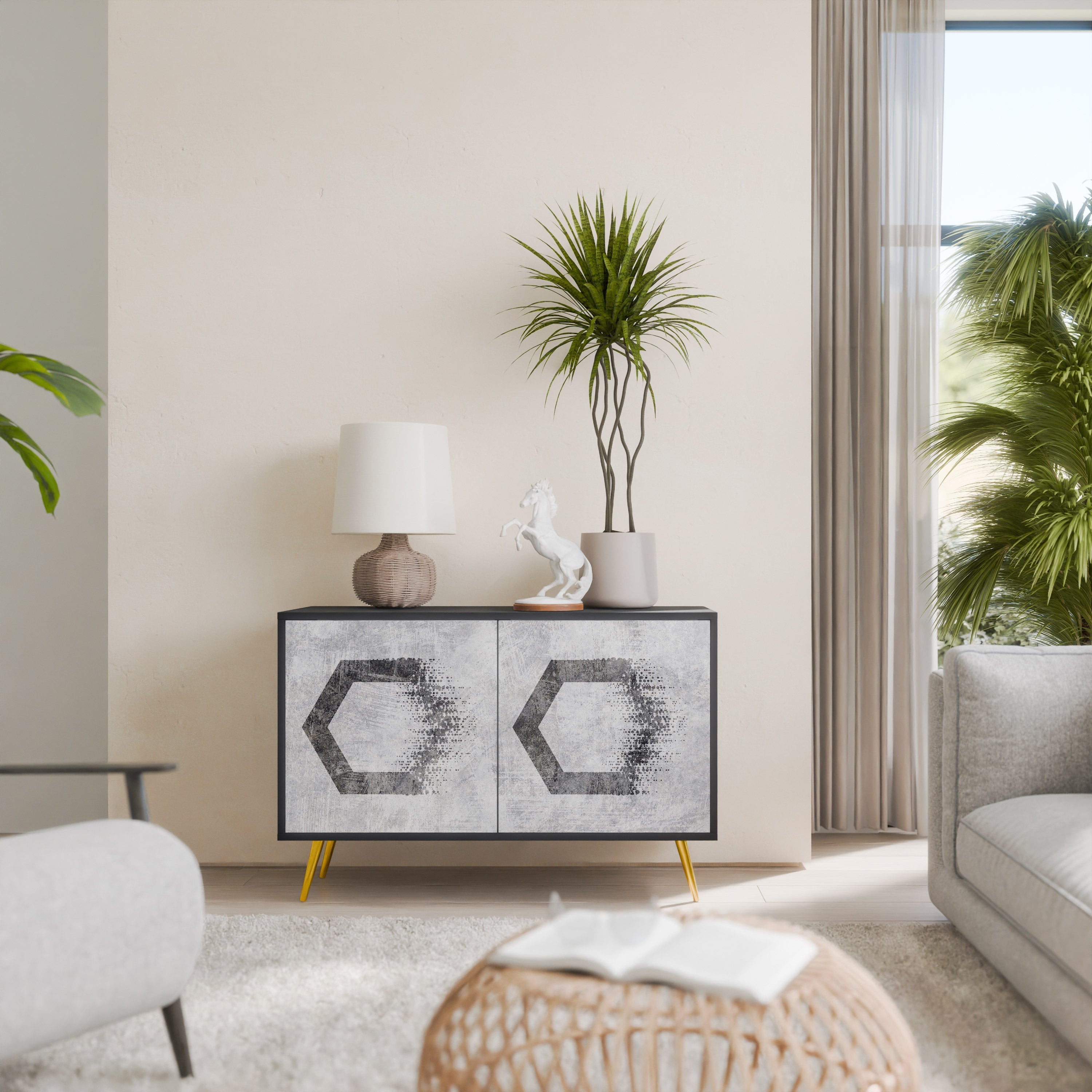 HEXAGONAL FIGURES 2-Door Sideboard in Black Finish