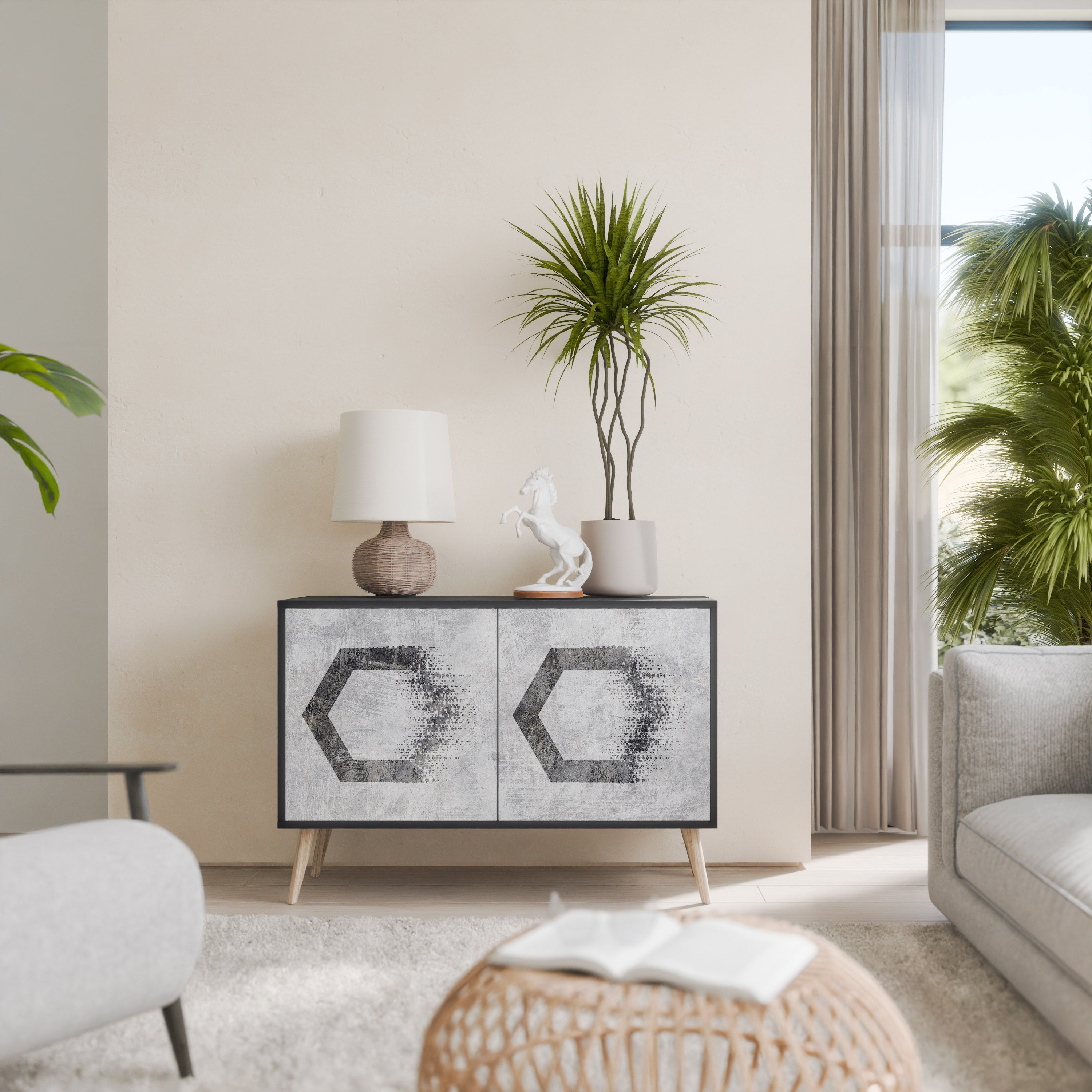 HEXAGONAL FIGURES 2-Door Sideboard in Black Finish