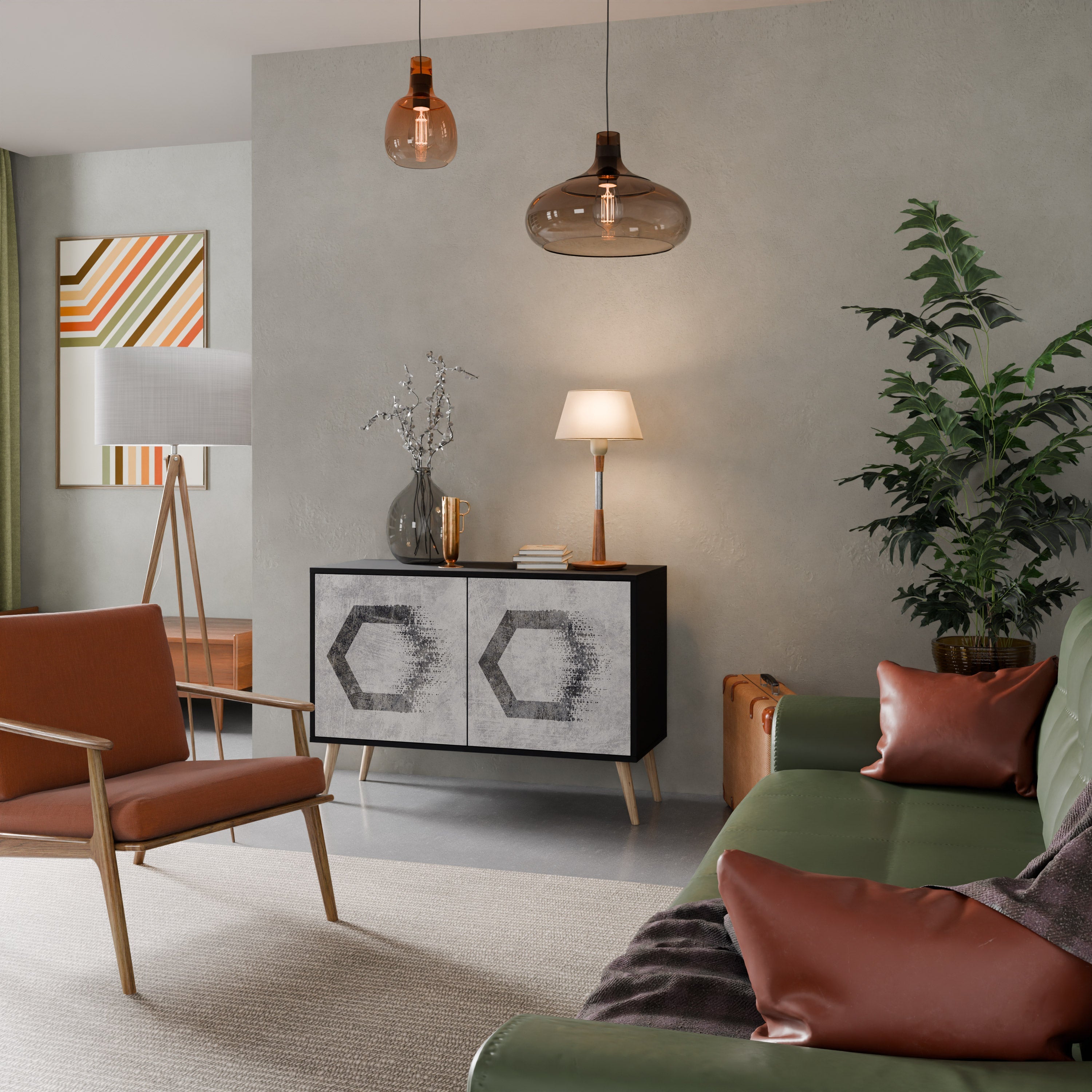 HEXAGONAL FIGURES 2-Door Sideboard in Black Finish