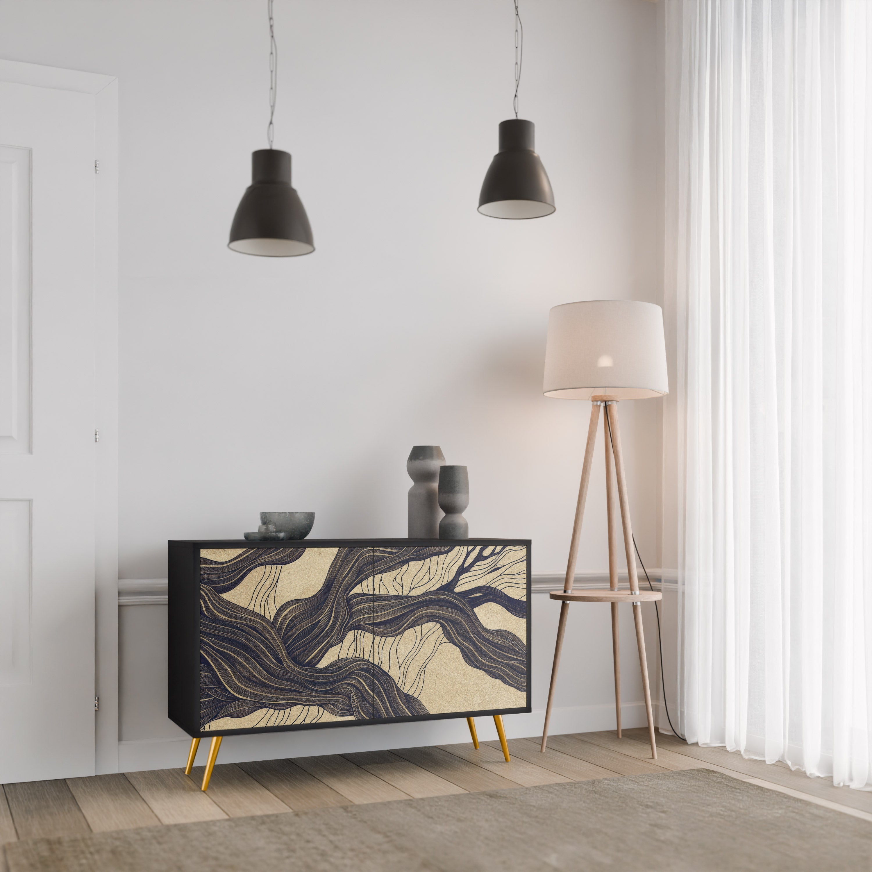 UNIFIED FRAGMENTS 2-Door Sideboard in Black Finish