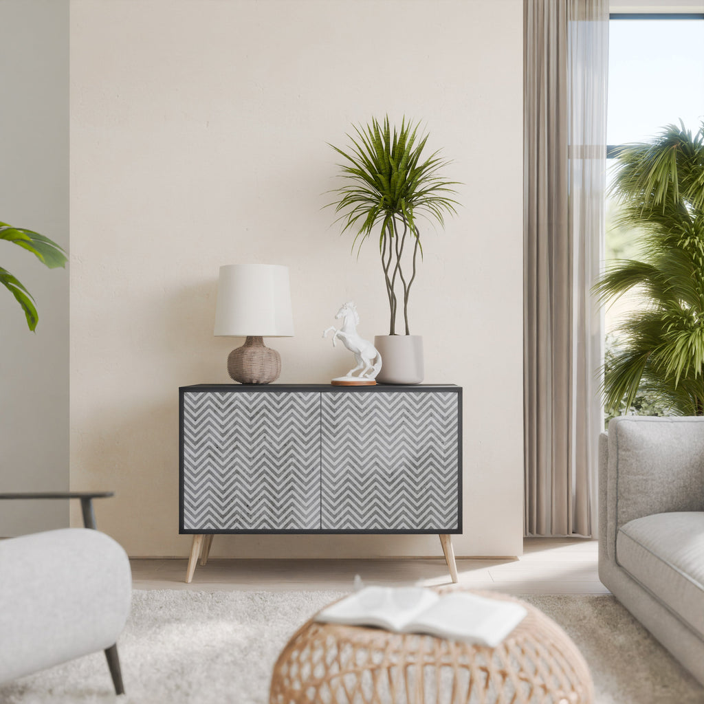 CONCRETE ZIG ZAG 2-Door Sideboard in Black Finish