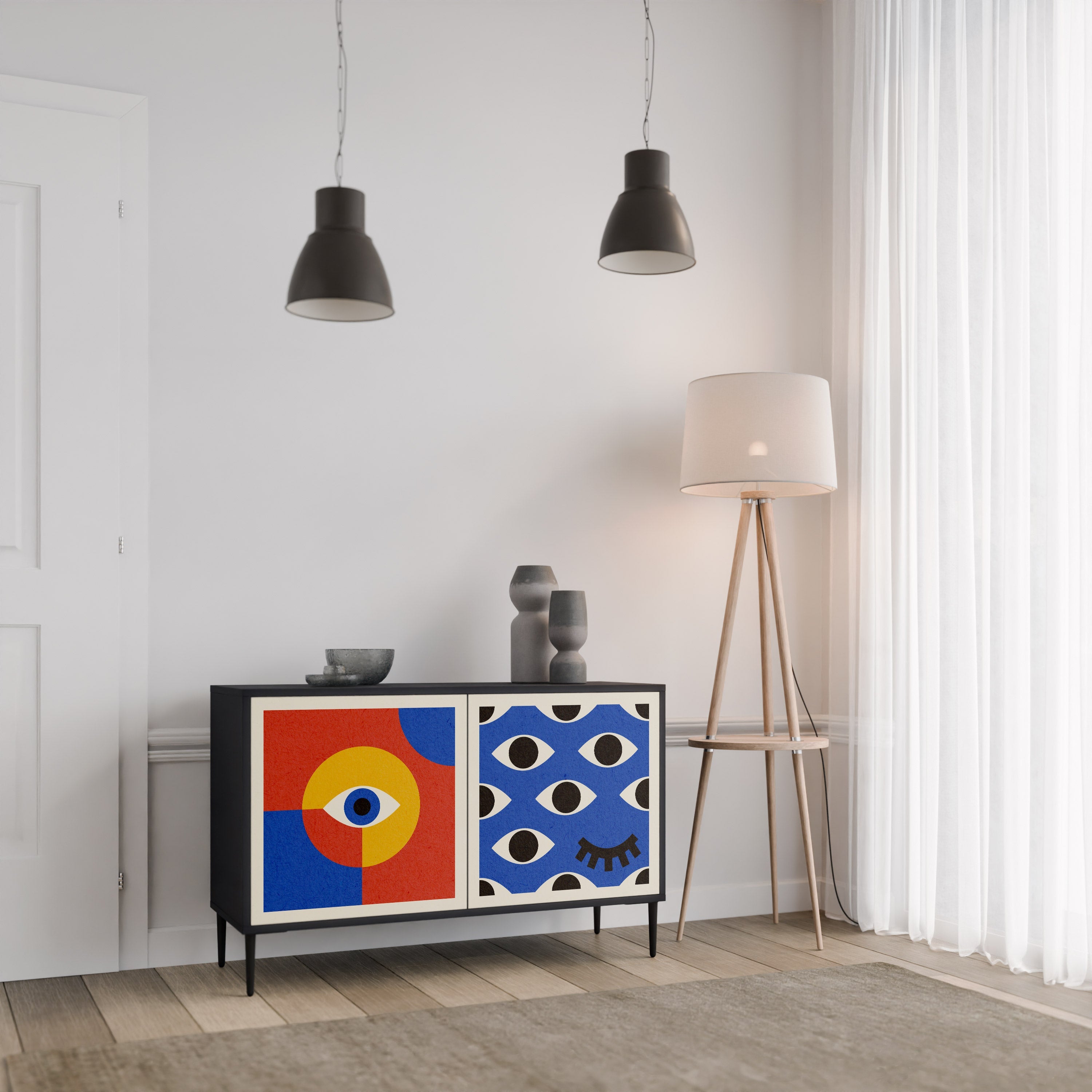 GEOMETRIC EYES 2-Door Sideboard in Black Finish