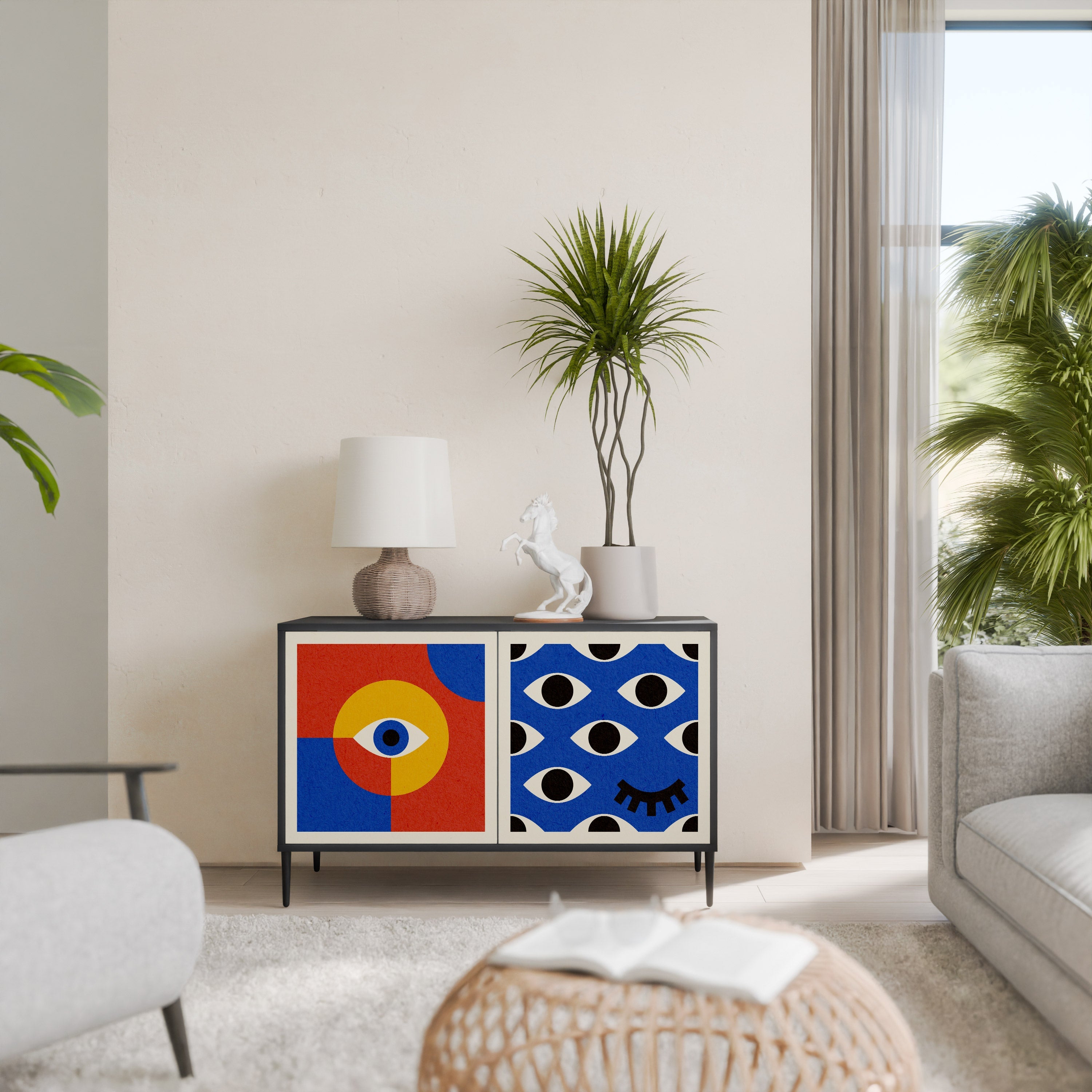 GEOMETRIC EYES 2-Door Sideboard in Black Finish